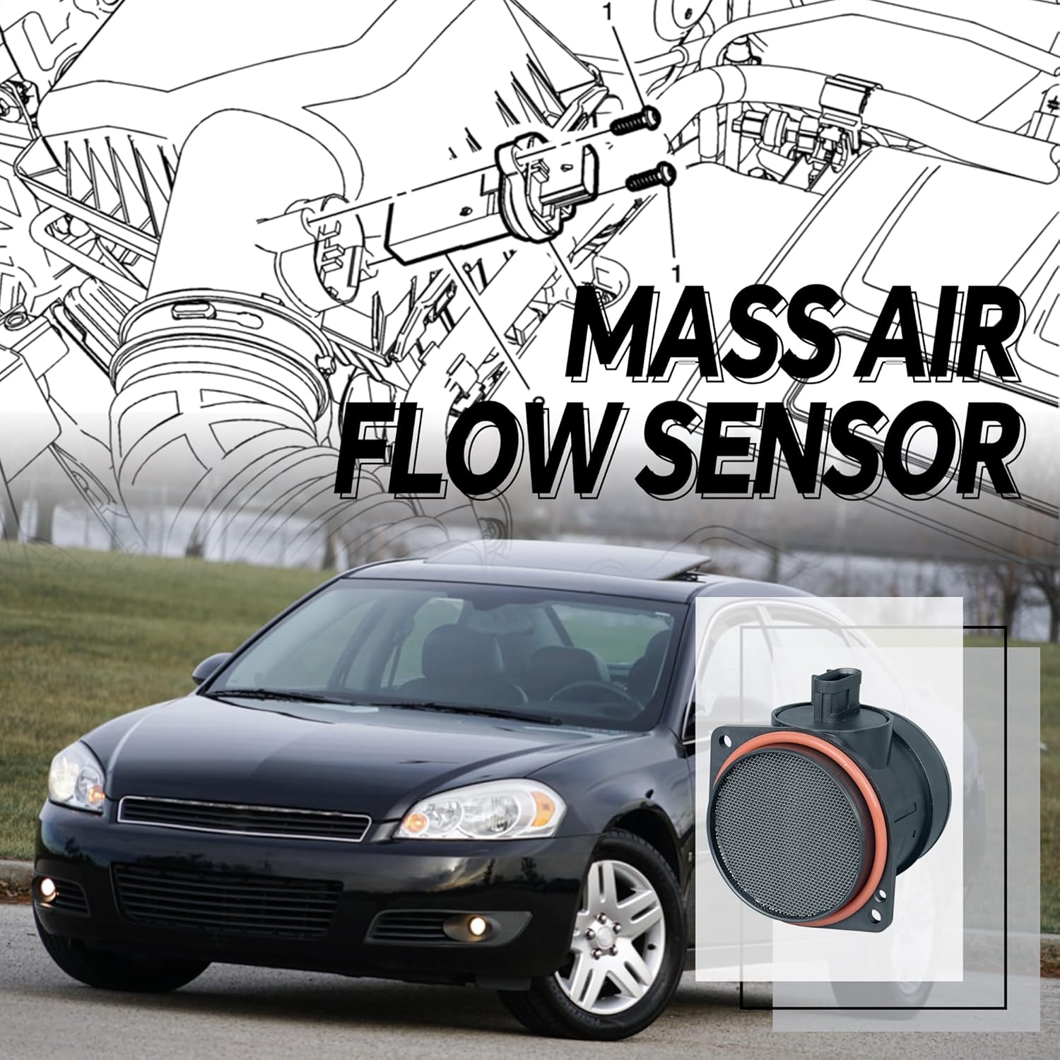 Mass Air Flow Sensor MAF Compatible with Buick Lacrosse/Lucerne/Rendezvous, Chevrolet Impala/Equinox/Montecarlo, Cadillac DTS, GMC Acadia Replaces MAF1047 15911983