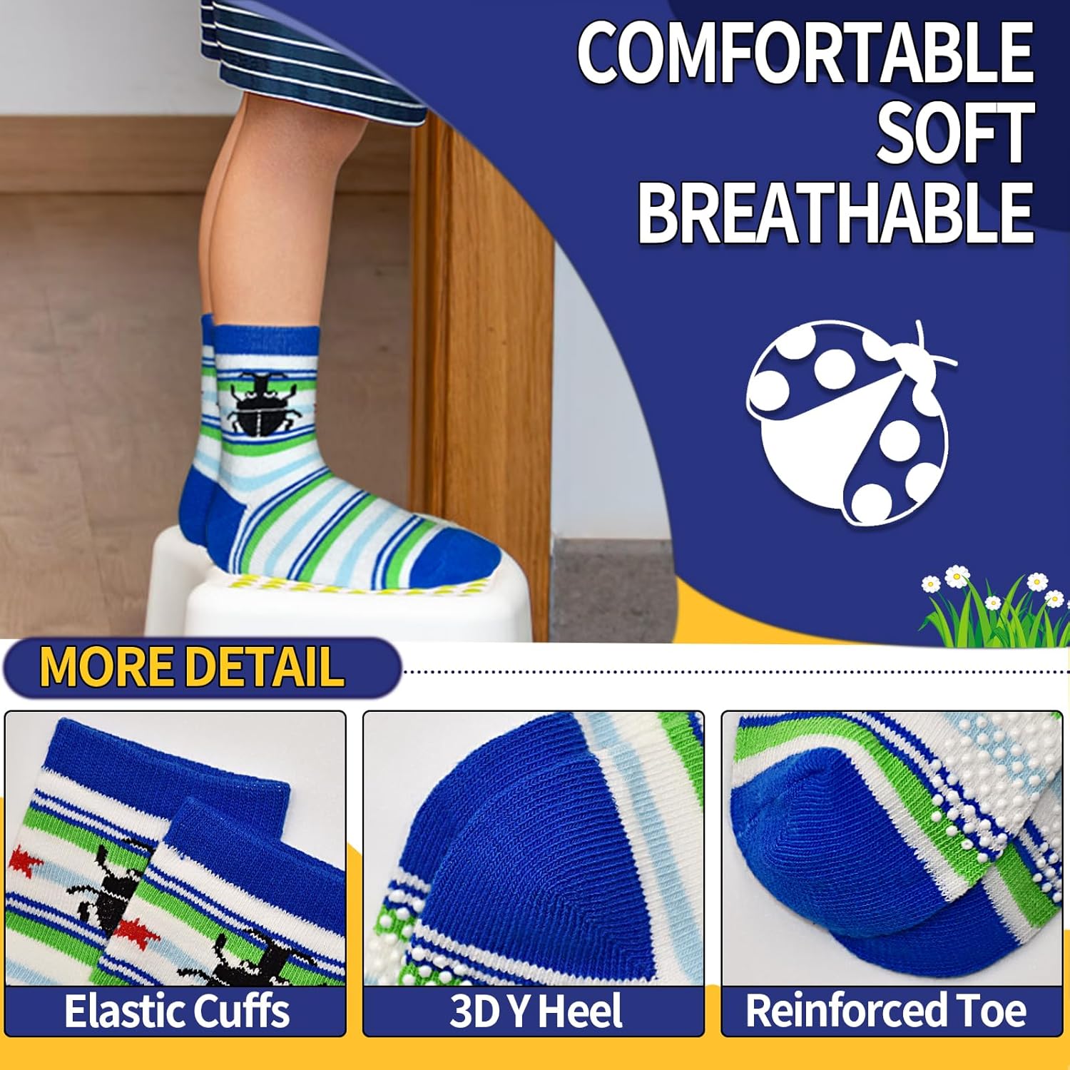 HYCLES Anti Slip Toddler Socks, 12 Pairs Non-Skid Cotton Grip Kid Socks for 1-7T Boy Girl 6-12 Month Baby - Image 4