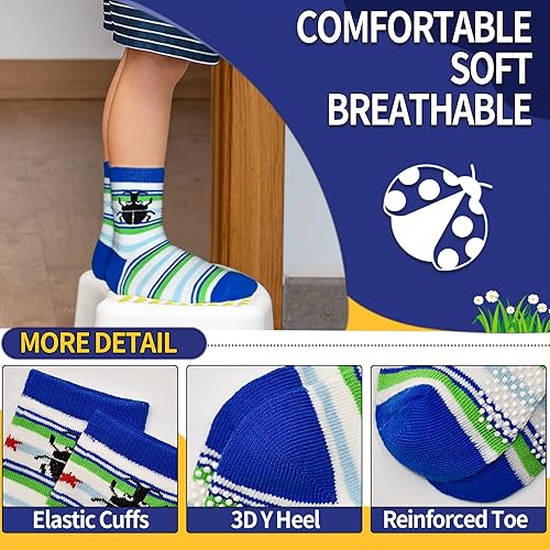 Miniatura 4 de HYCLES Calcetines Antideslizantes para Niños Pequeños, 12 Pares de Calcetines de Algodón con Agarre Antideslizante para Niños y Niñas de 1-7 años y