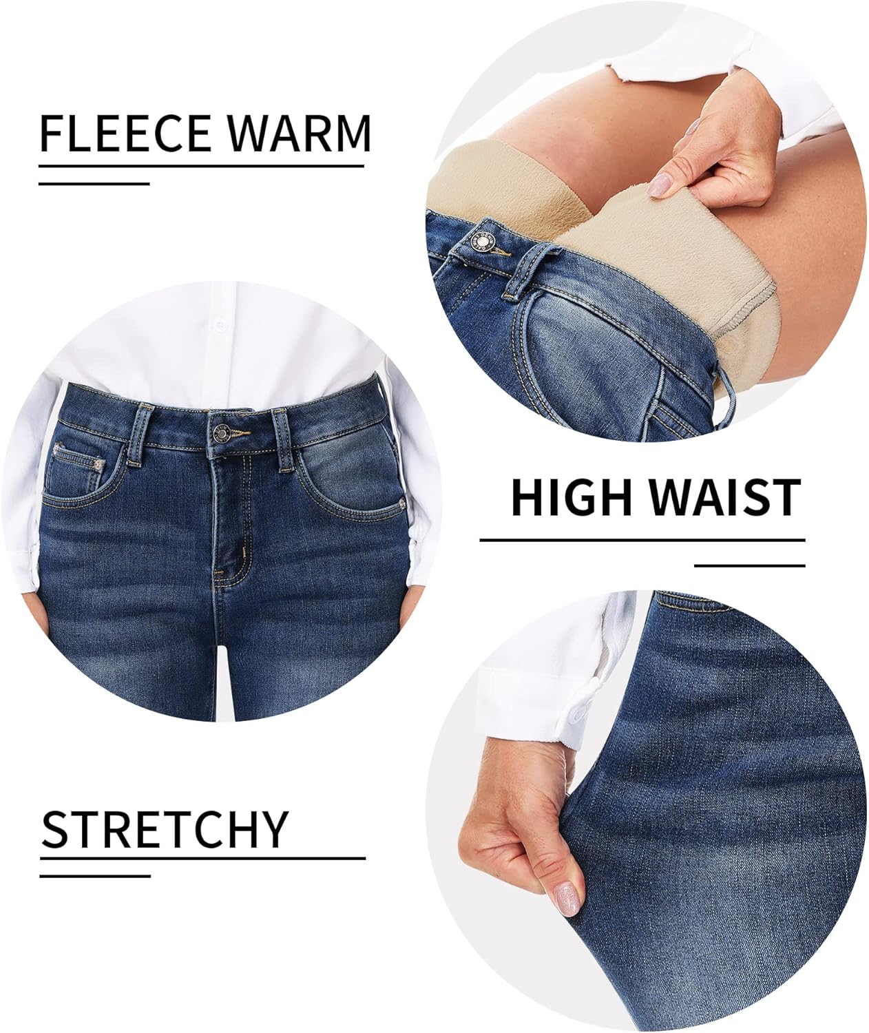 Qazel Vorrlon Women's Fleece Lined Jeans for Women Winter Warm Flannel Lined Jeans Womens High Waisted Skinny Stretch Pants - Image 4