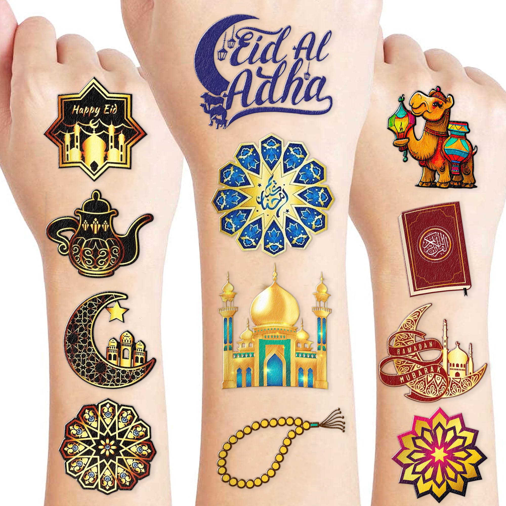 120PCS Eid Al Adha Ramadan Mubarak Temporary Tattoos Happy Ramadan Kareem Sticker for Kids Birthday Decorations Moon Star Tattoos Themed Party Favors