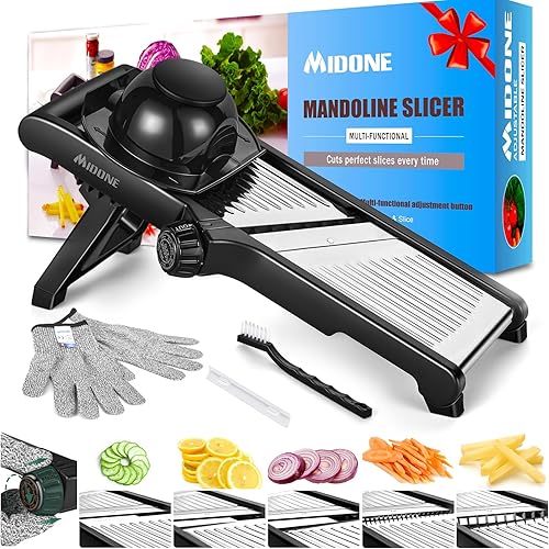 MIDONE Cortador de mandolina ajustable, todo en 1, cortador de mandolina para cocina, de acero inoxidable, mandolina, rebanador de papas, rebanador