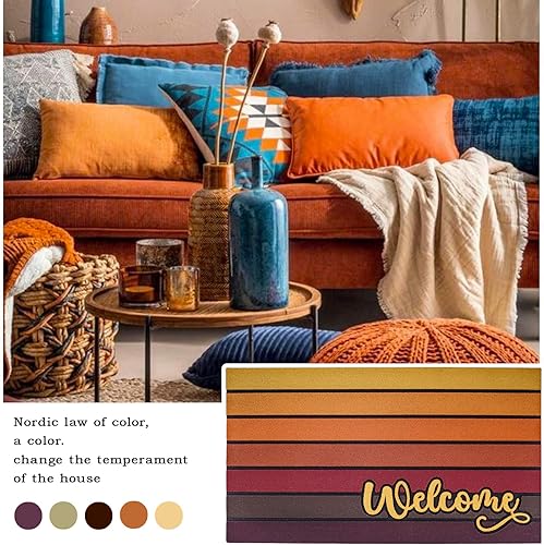 Miniatura 3 de Bulijojo Tapete para puerta de entrada, color naranja atardecer, grande, de 17 x 30 pulgadas, tapete de entrada para puerta delantera, resistente al