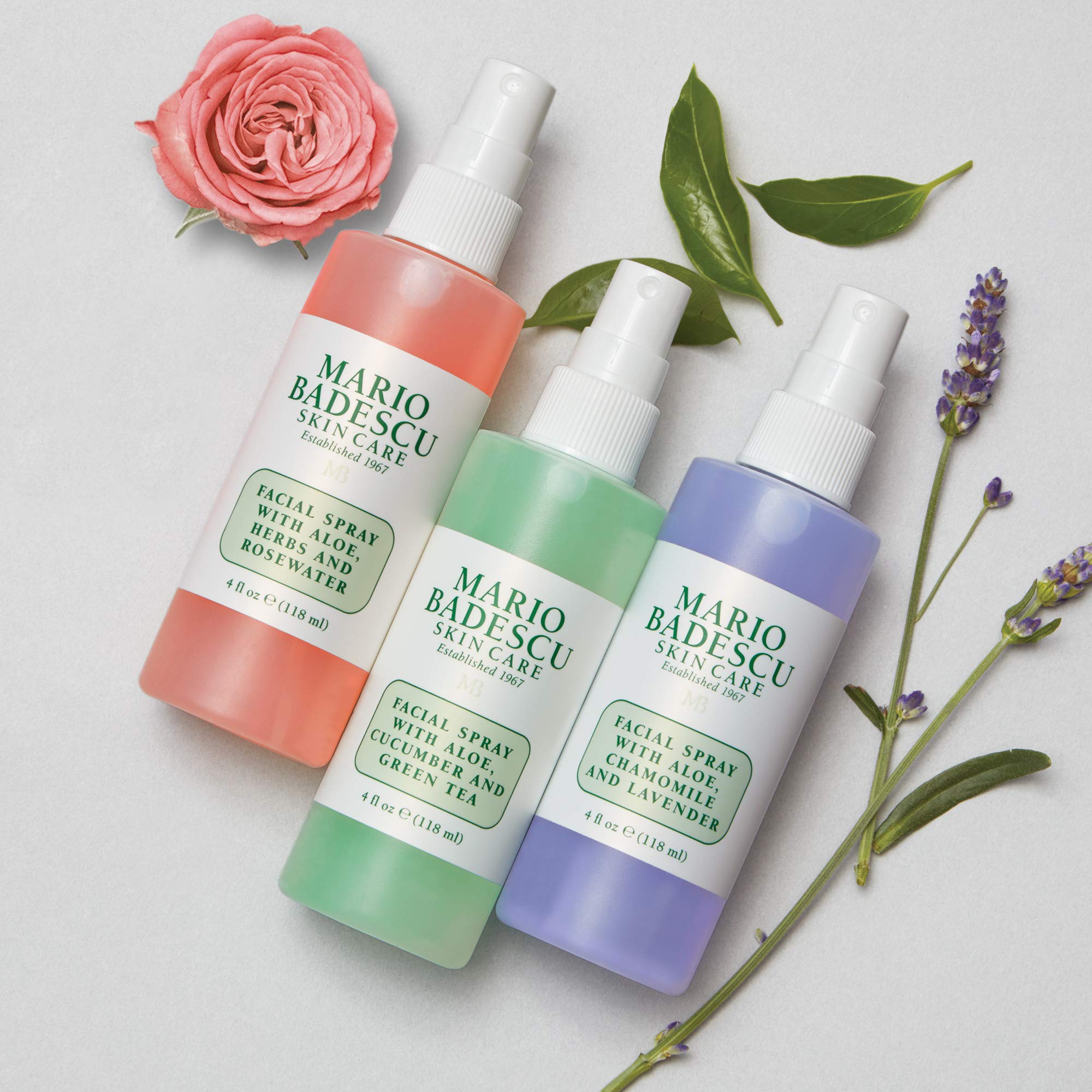 Spritz Mist Glow Set: Aloe Facial Spray mit Gurke, Grünem Tee, Kräutern, Rosenwasser, Kamille und Lavendel - 3 x 118 ml