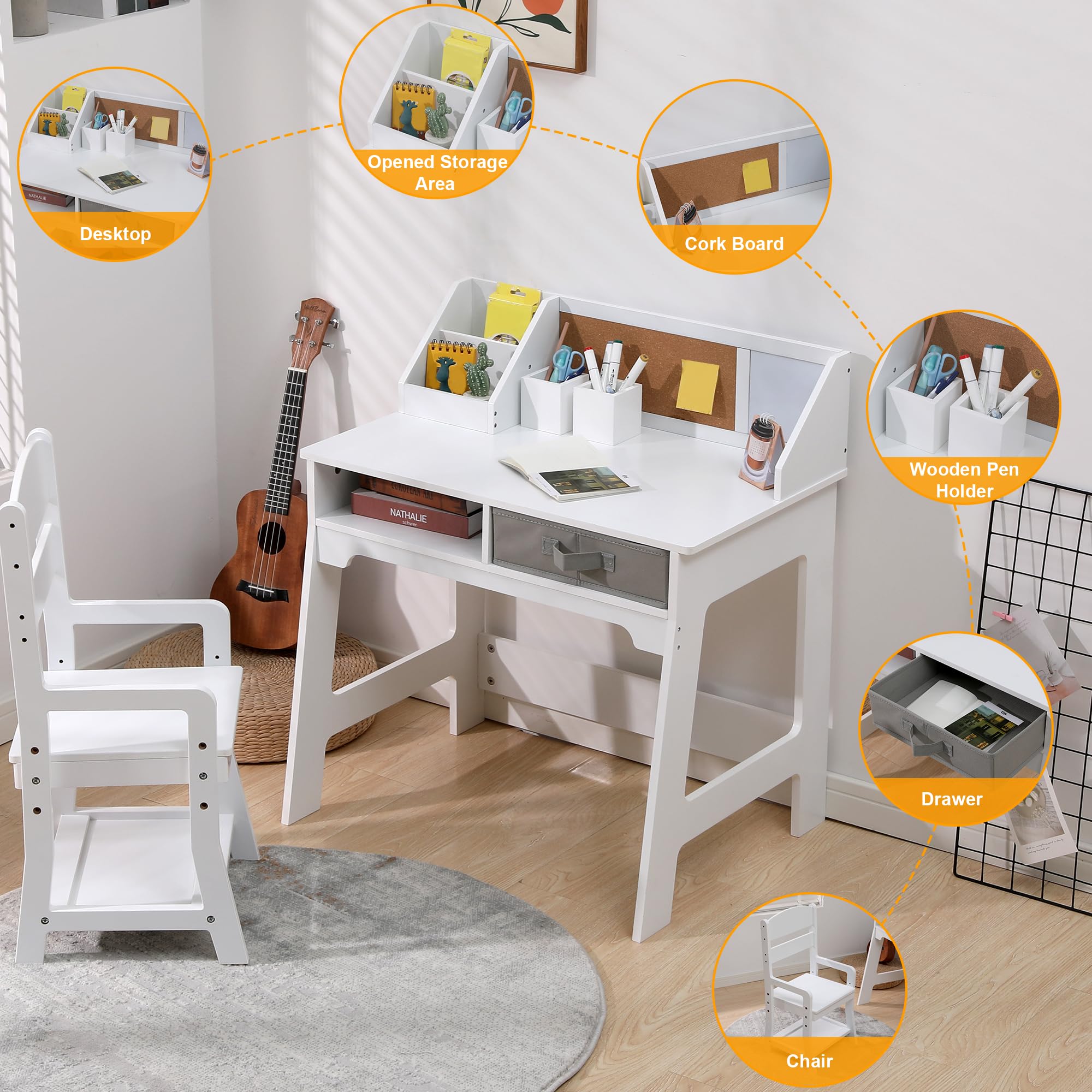 Garvee Kids Desk and Chair Set, Study Desk for Boys and Girl