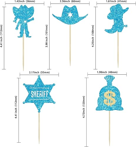 Miniatura 3 de Gyufise 36 piezas de adornos de vaquero para cupcakes con purpurina, zapatos de caballo, sombreros de vaquero, botas occidentales para cupcakes para