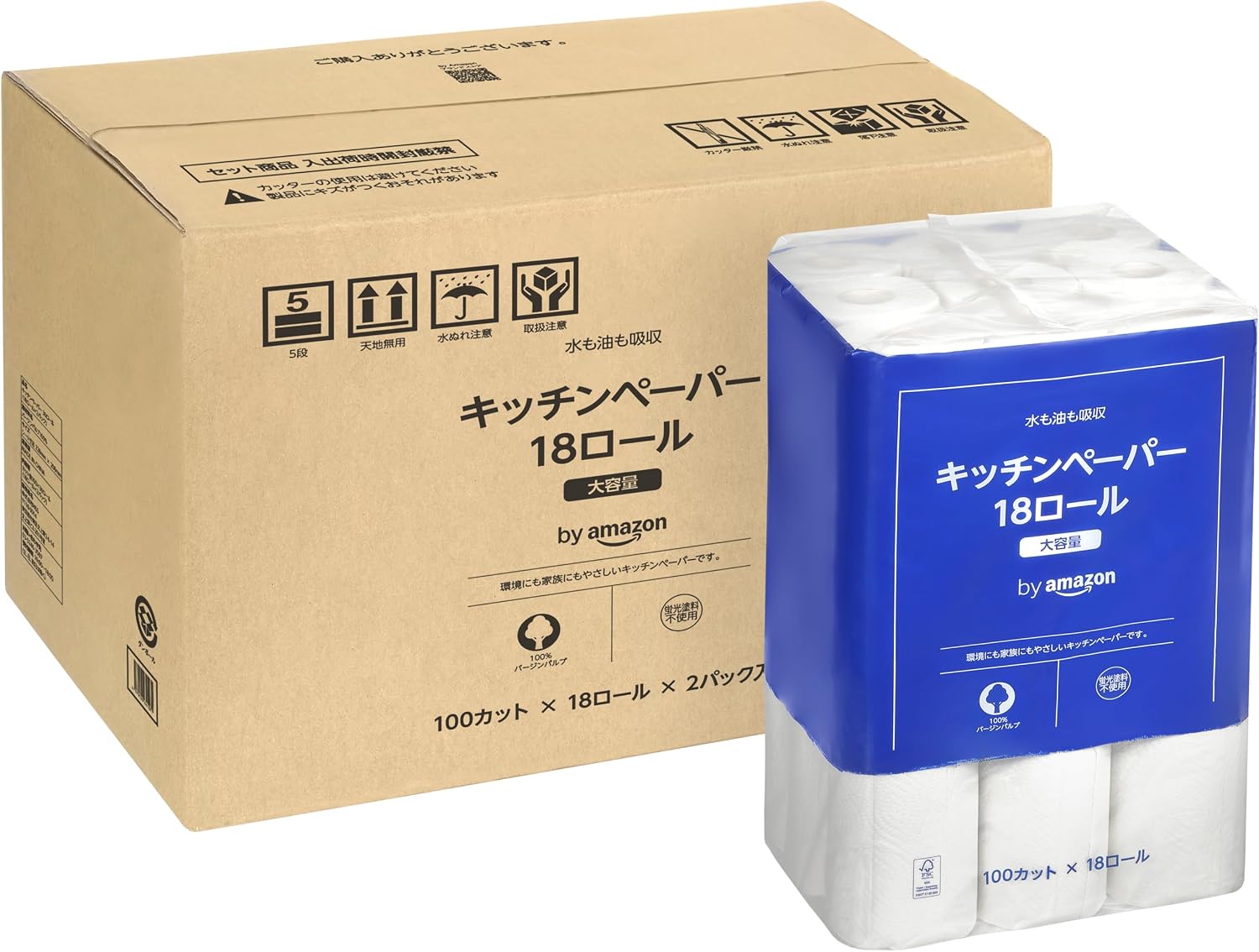 【3,184円】by Amazon キッチンペーパー FSC認証紙 36ロール(18ロールｘ2)【ケース品】