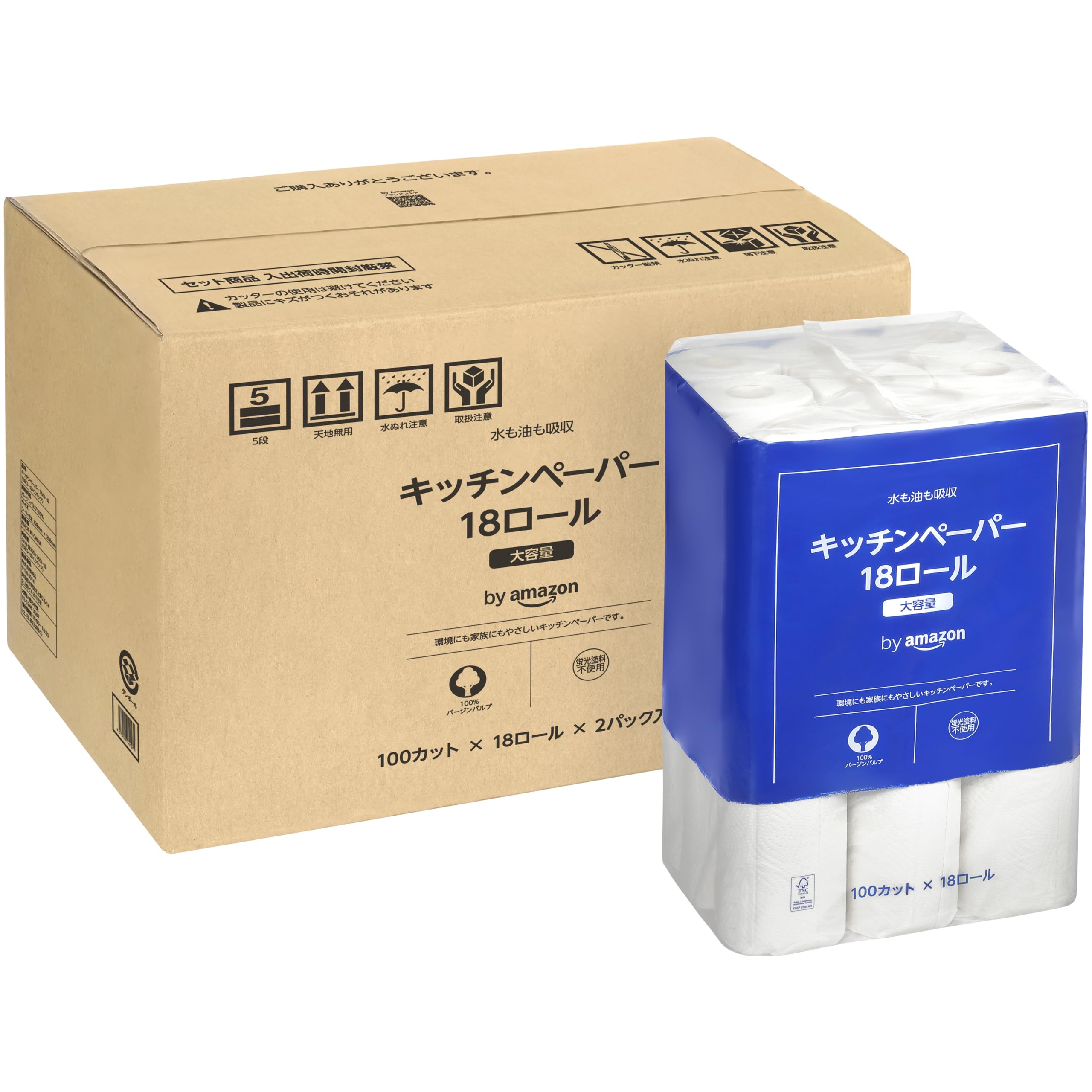 by Amazon キッチンペーパー FSC認証紙 36ロール(18ロールｘ2)…