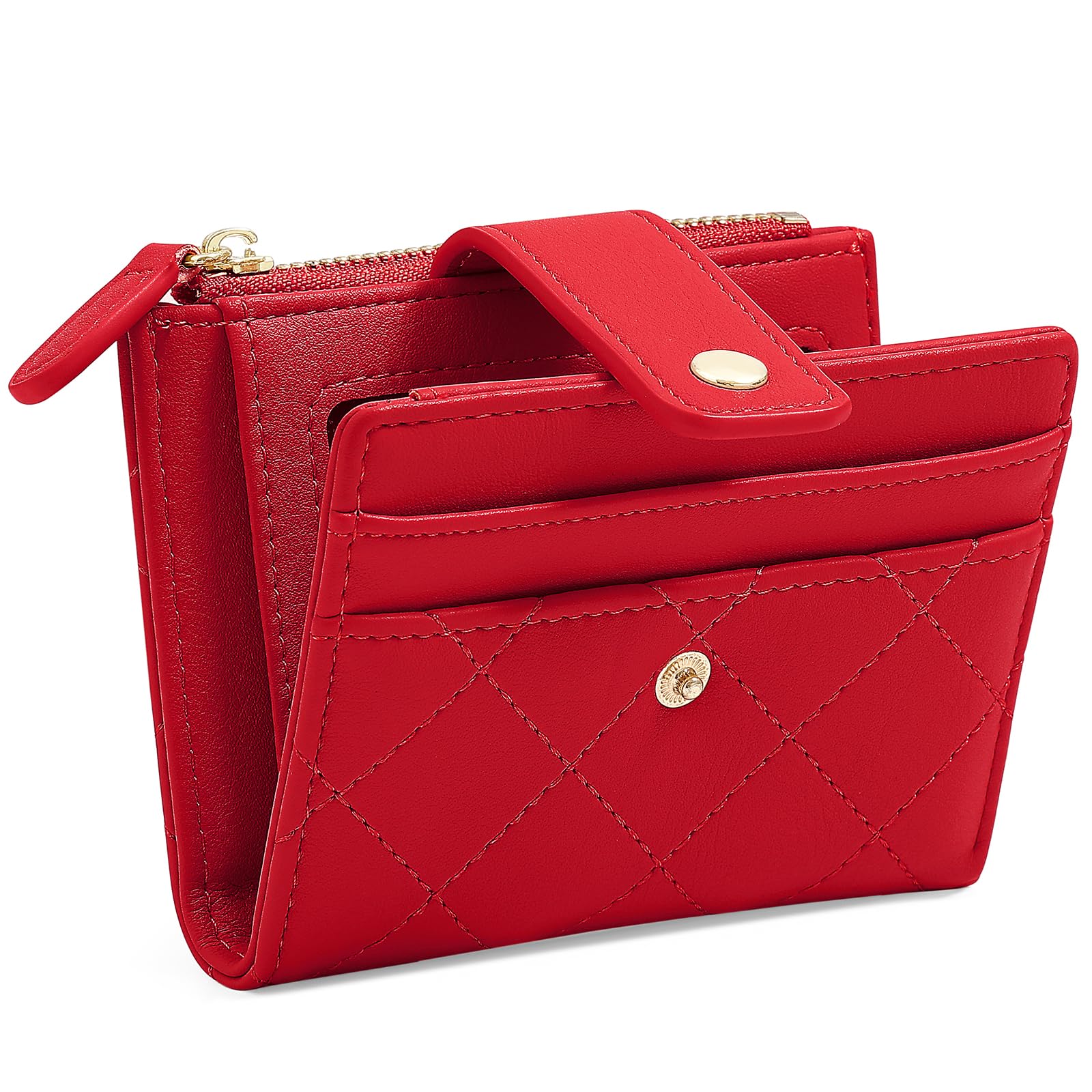 RFID Women Wallet, Small Slim PU Leather Bifold Wallet with Zipper Coin Pocket & ID Window, for Ladies, Teens, and Girls (Garnet Red)