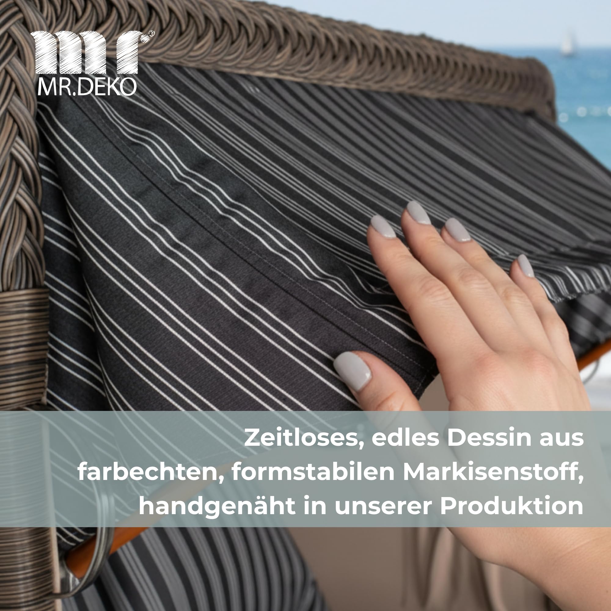 MR. DEKO Strandkorb 2 Sitzer Schleswig Pinie | wetterfeste Strandkörbe | Bereits montiert