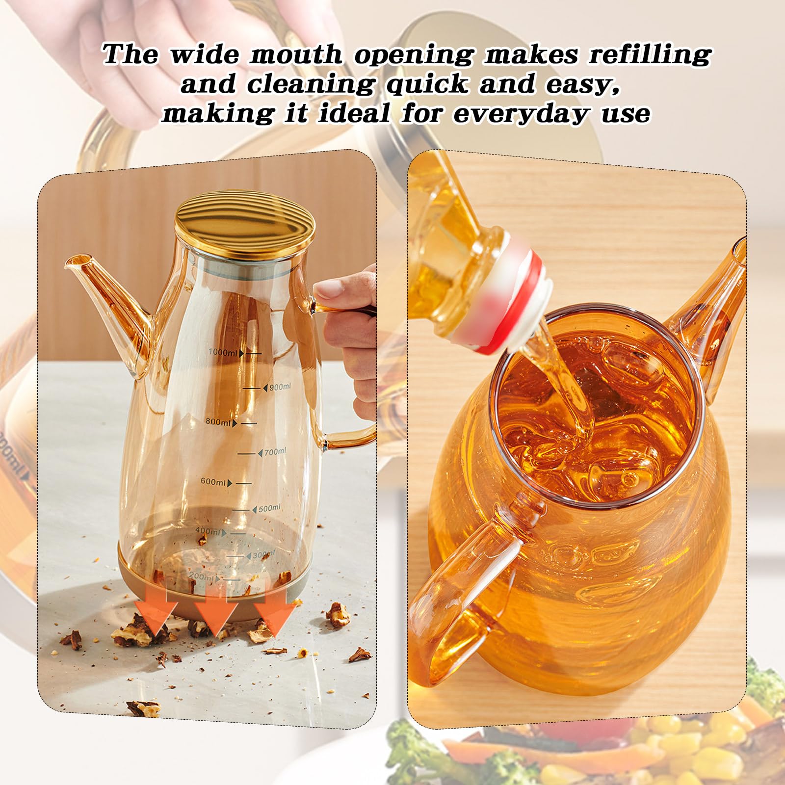 Bottiglia dispenser per olio con beccuccio antigoccia, dispenser di olio da cucina, dispenser per olio e aceto, bottiglie per cucinare, friggitrice, insalata, gadget da cucina (trasparente, 800 ml)