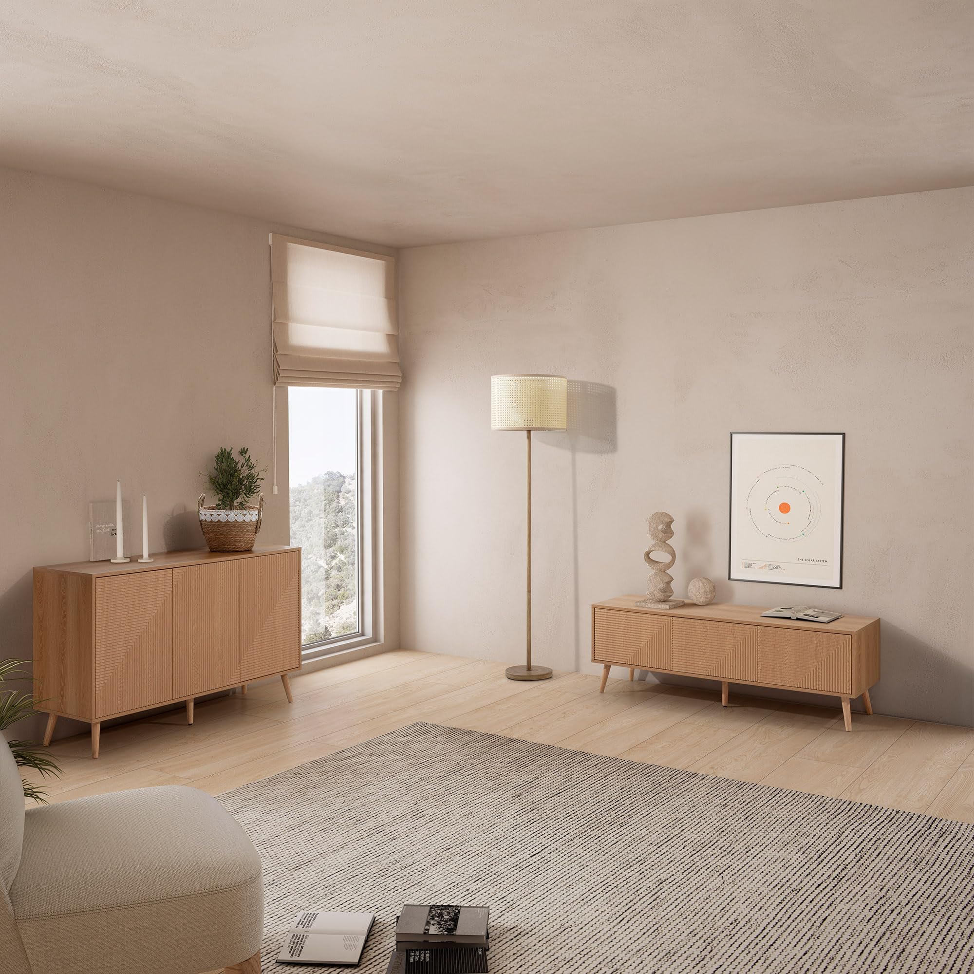 HOMN LIVING Mueble TV Telmo 3 Puertas Color Roble, 130 cm (Ancho) 40 cm (Profundo) 45 cm (Altura)