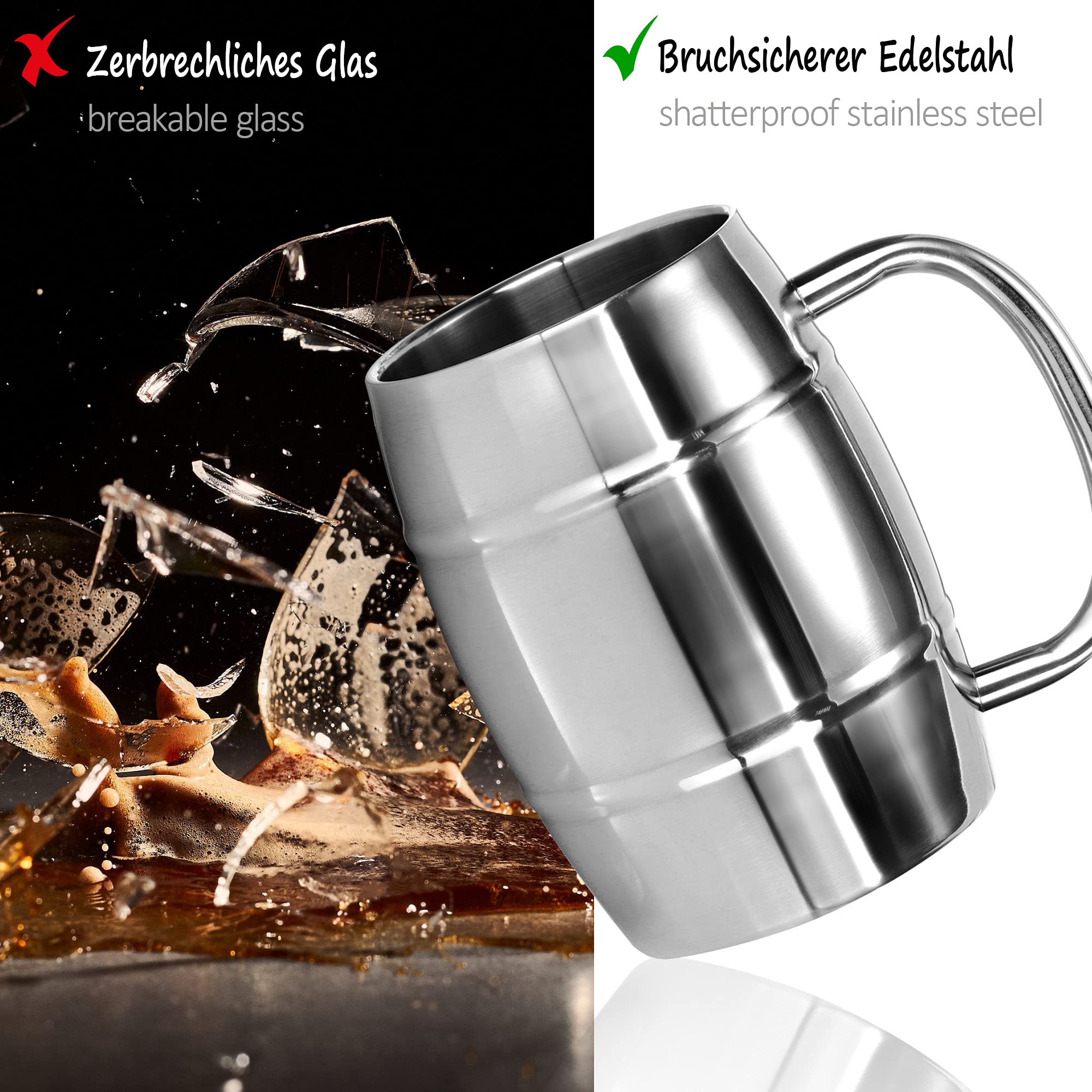 Com-four® Gobelet XL En Acier Inox 500 Ml – Chope Isotherme à Double Paroi – Tasse