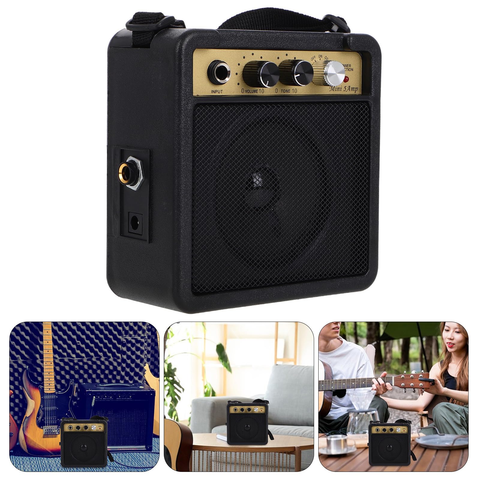 Abaodam Mini Amplificatore per Chitarra Elettrica 5w Portatile Cavo Audio e Adattatore, Amplificatore Valvolare Compatto per Basso e Chitarra, Altoparlante Pratico per Esercizi e Piccole