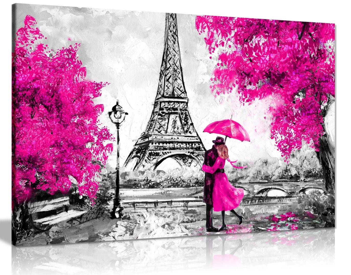 Panther Print Pink Paris Oil Painting Reproduction Eiffel Tower Umbrella Canvas Wall Art Picture Print Home Decor 91X61cm (36X24in)
