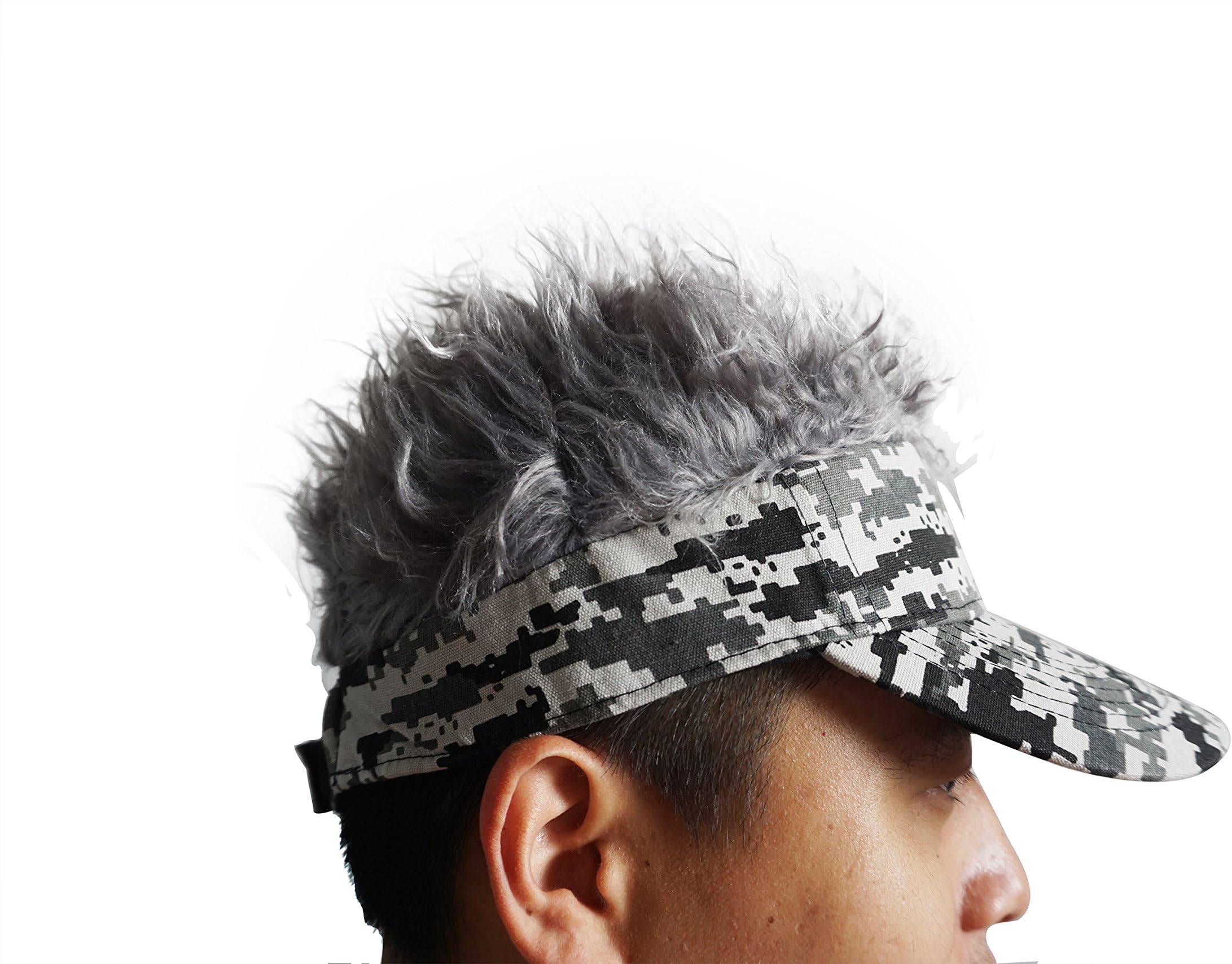 Flair Hair Sun Visor Cap with Fake Hair Wig Novelty Baseball Cap Black