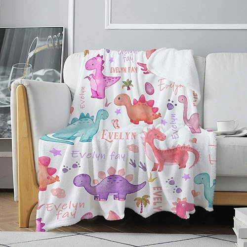 Miniatura 8 de Manta de dinosaurio personalizada con nombre para bebé, regalos para amantes de los dinosaurios, niñas pequeñas, niños, adolescentes y adultos,
