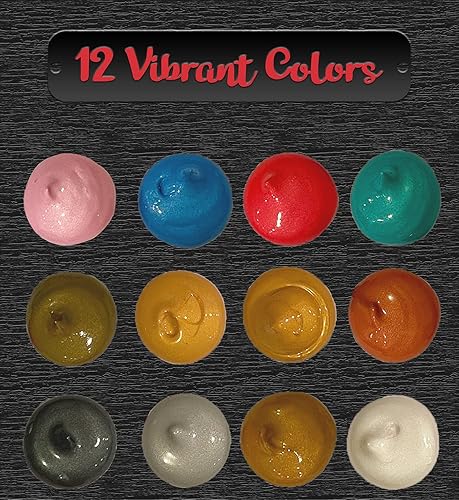 Miniatura 2 de Juego de pintura acrílica metálica  12 colores ricos pigmentos no tóxicos para artistas de todos los niveles (niños, principiantes, profesionales)