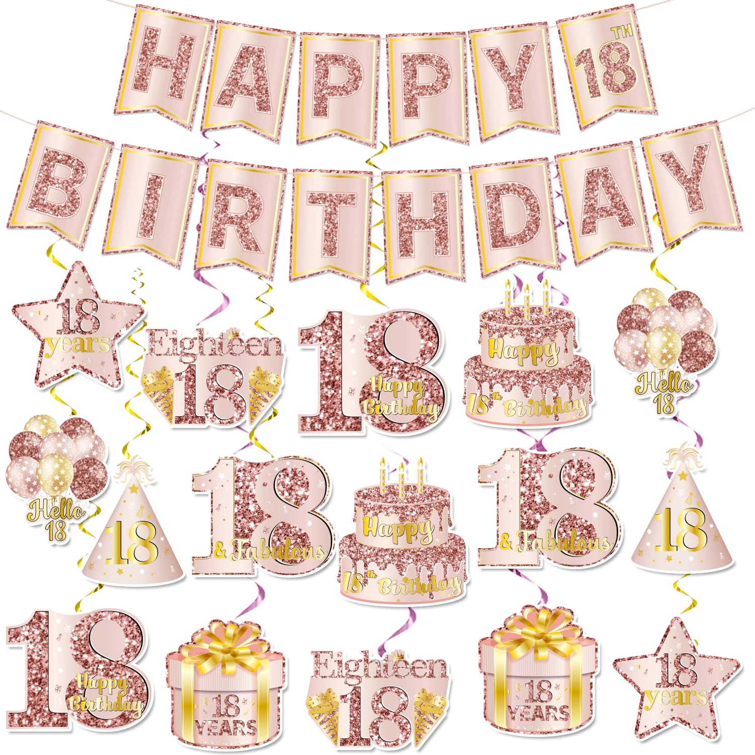 18. Geburtstag Deko-Set Für Mädchen – 33 Teile Mit Krone, Schärpe, Banner, Ballons & Mehr In Schwarz/Roségold