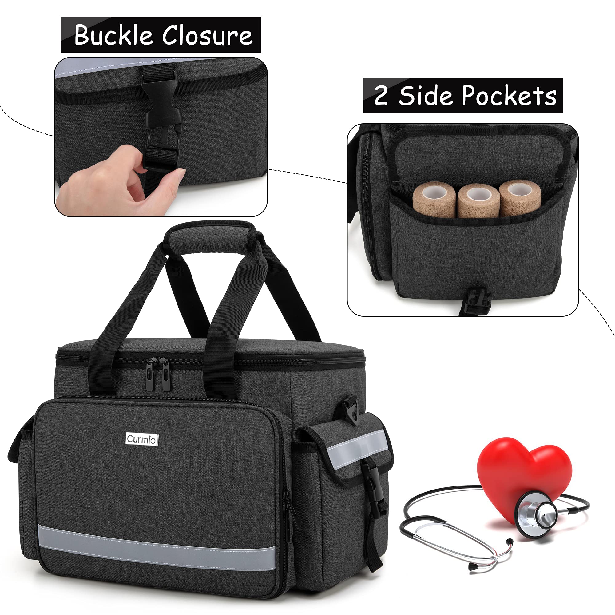 CURMIO Bolsa de Primeros Auxilios, Botiquín de Primeros Auxilios, Bolsa para Emergencias con Bandolera y 2 Divisores Desmontables y 2 Detachable Dividers, Bolsa Médico, Sola Bolsa