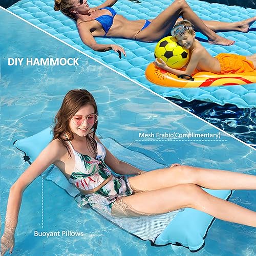 Miniatura 3 de SEBOR Lake Floats with Pool Hammock,72"X 72"114"X 90" Giant Inflatable Floating Mat for Lake Pool Boating Beach, Floating Island,Swimming Pool