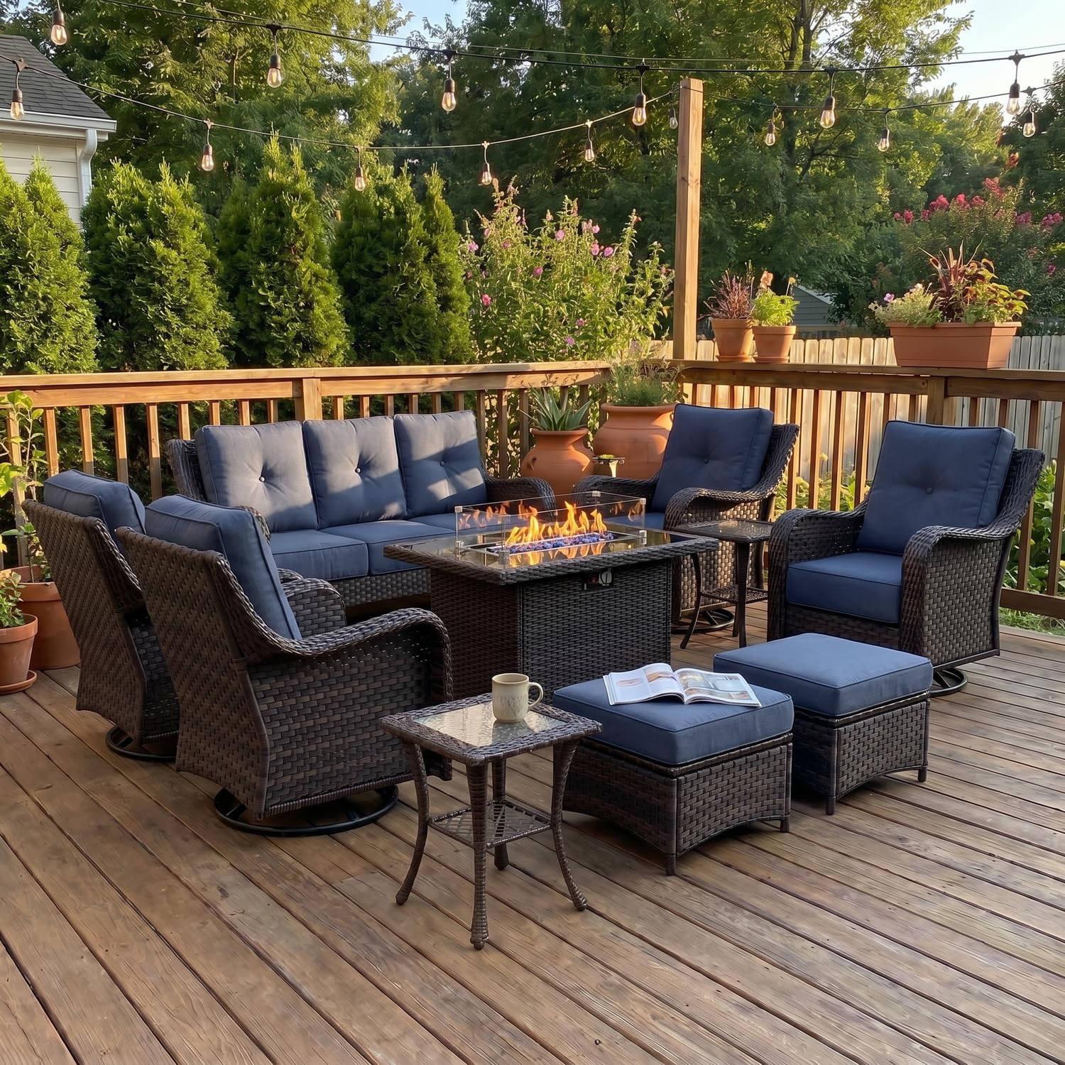 LayinSun 10 Piece Wicker Outdoor Furniture Set with 6-inch Comfy Cushions