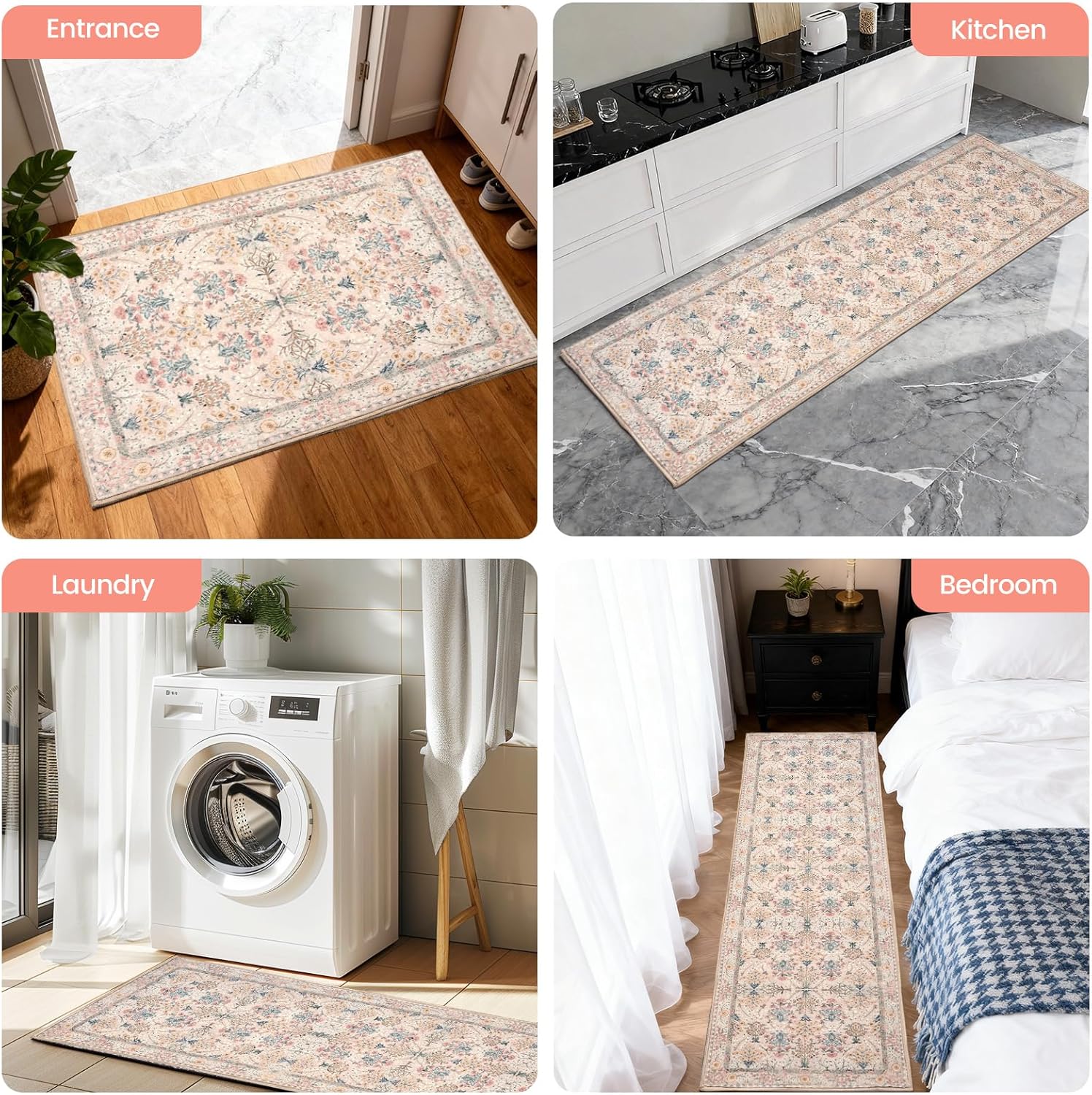 Kitchen Rug Set 3Pcs, Boho Rug Sets Non Slip Washable for Floor Thick Farmhouse Kitchen Decor Runner Rugs for Kitchen, Entryway，Laundry, Hallways 20''x32''+20''x48''+20''x59