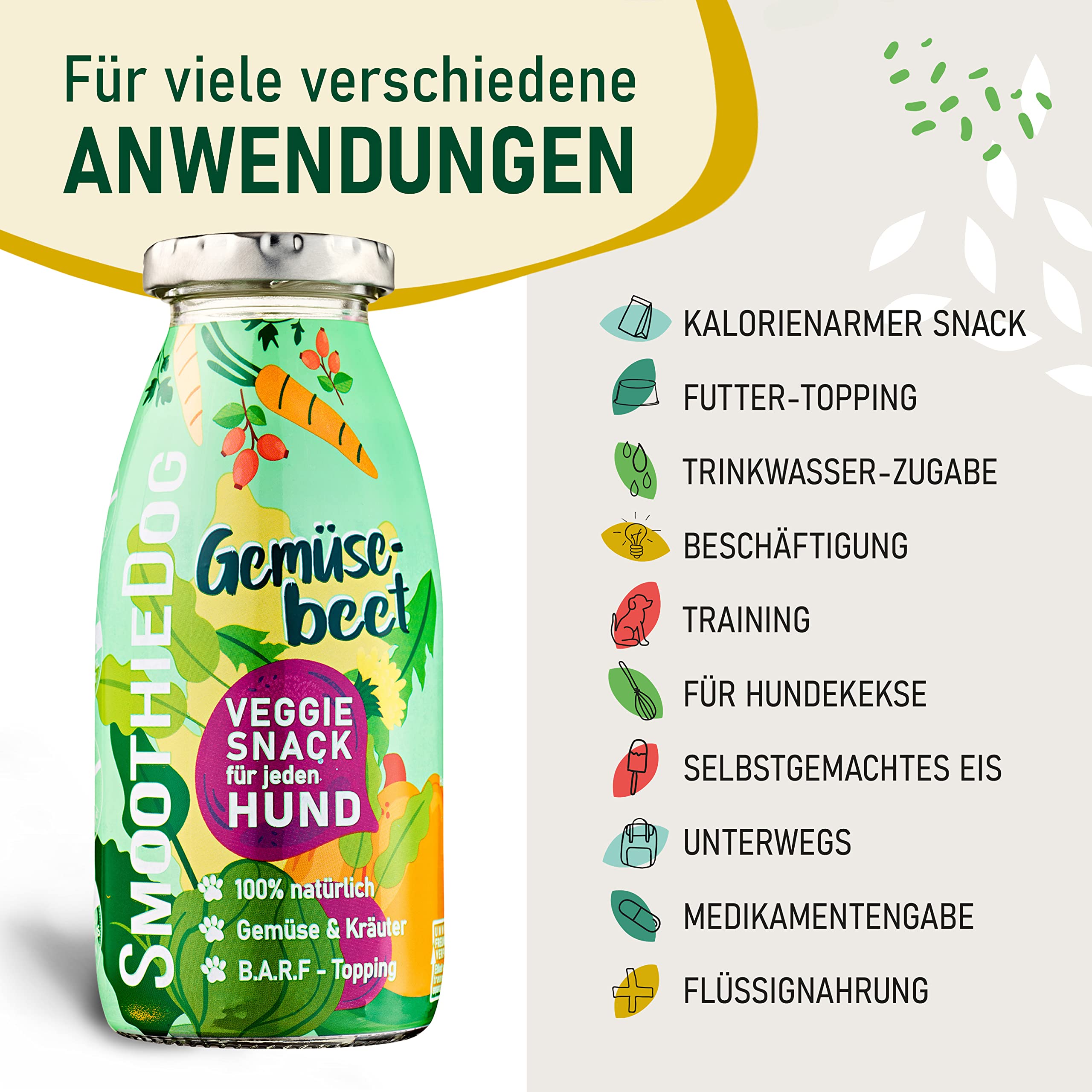 Hunde Smoothie SmoothieDog 12er Gemüsebeet (vegetarisch) - Flüssiges Hundeleckerli - Zucker- & glutenfrei - je 250ml