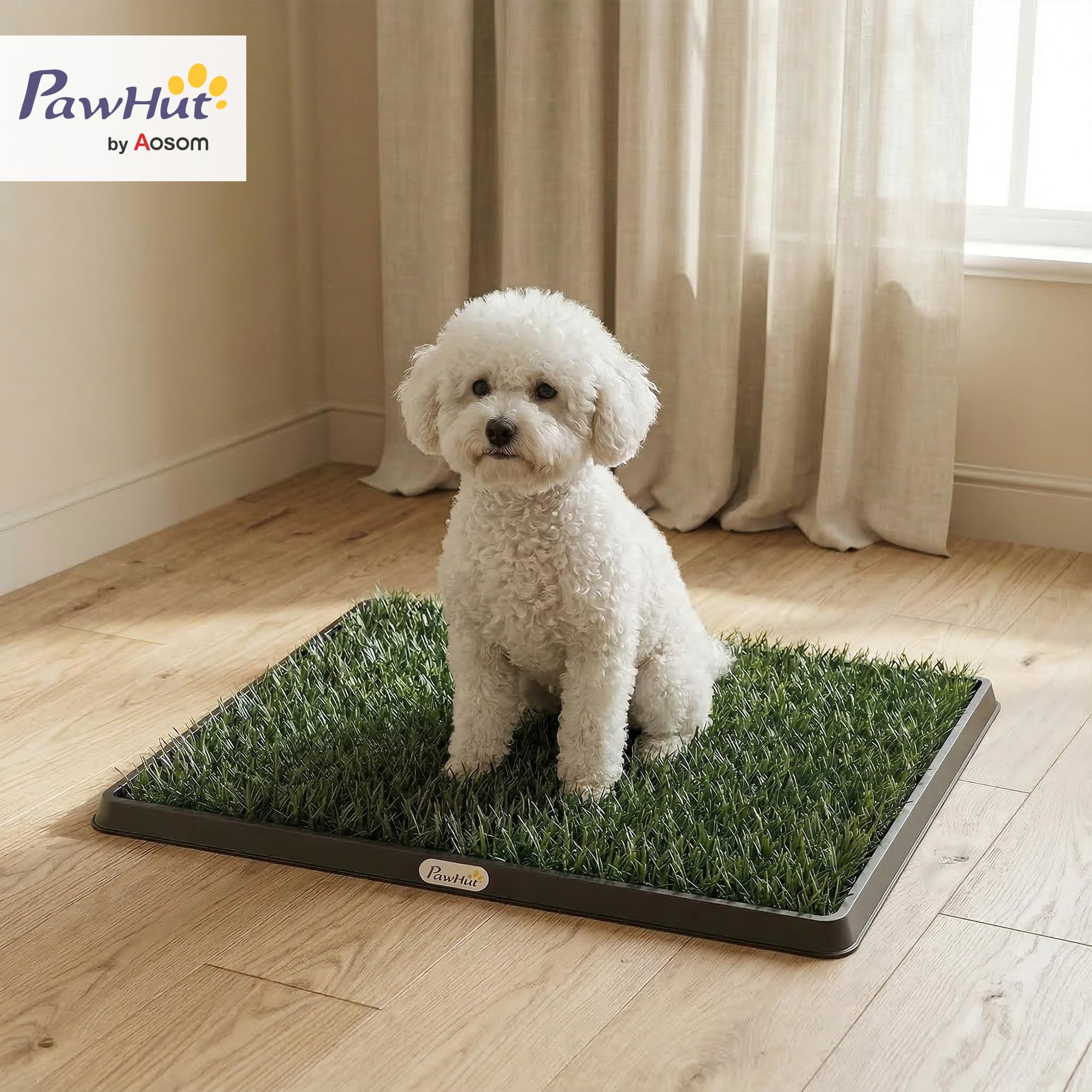 PawHut Toilette pour Chien avec 2 Tapis en Gazon Artificiel et Grille de Drainage, Système Lavable 3 Couches, Bac à Litière pour Chien, 63x50,5x3,5cm, Noir