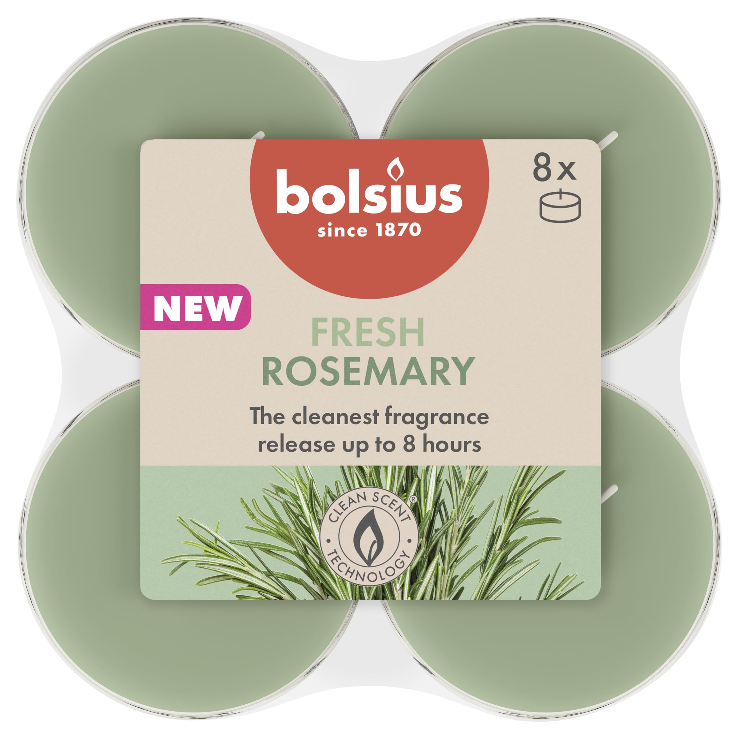 Bolsius Rosemary - Maxi Scented Tealights - Burn Time Of 8 Hours - Natural Extracts - Contains Vegan Wax - Palm Oil Free