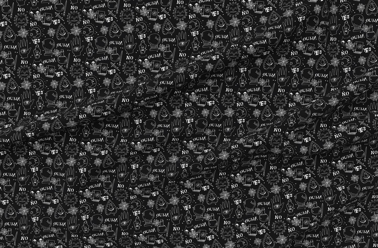 Spoonflower Fabric - Ouija, Halloween, October, Fall, Black, White, Spooky, Ghost, Pumpkin Printed on Minky Fabric by The Yard - Sewing Baby Blankets Quilt Backing Plush