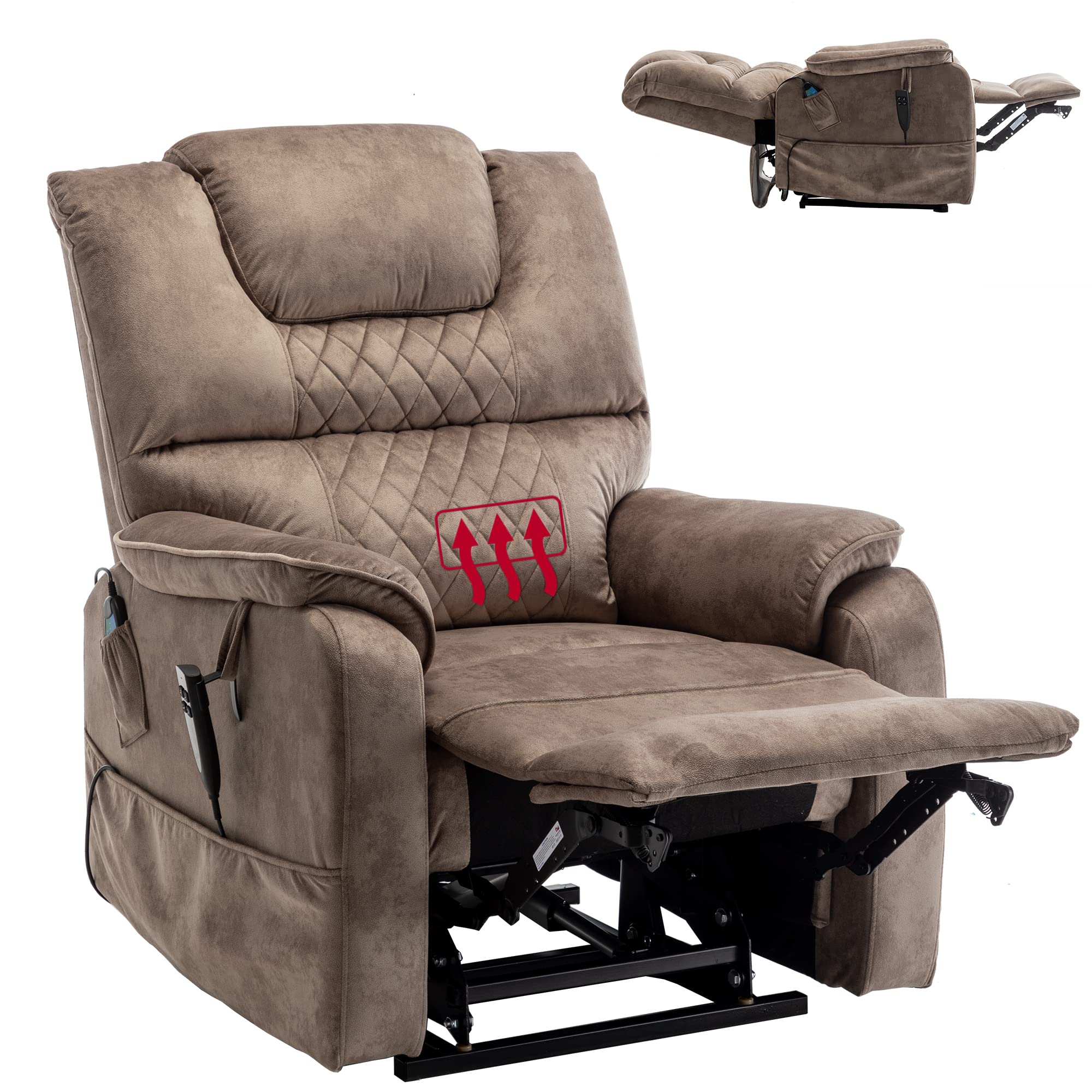 ((Box 2 of 2))JULYFOX Lift Chair Lay Flat 350lbs Heavy Duty, Velvet Tufted Infinite Position Electric Recliner Chair Dual Motor Power Stand Up Lift Chair with Massage and Heat Hardwood Frame,Brown