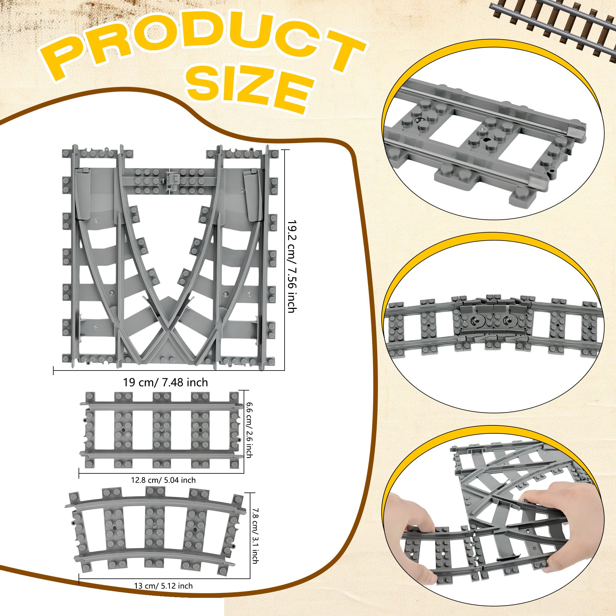 62 Pcs Classic City Train Tracks Set Include 36 Pcs Curved Train Track 2 Pcs Switch Train Tracks 24 Pcs Straight Train Track Compatible with Building Blocks