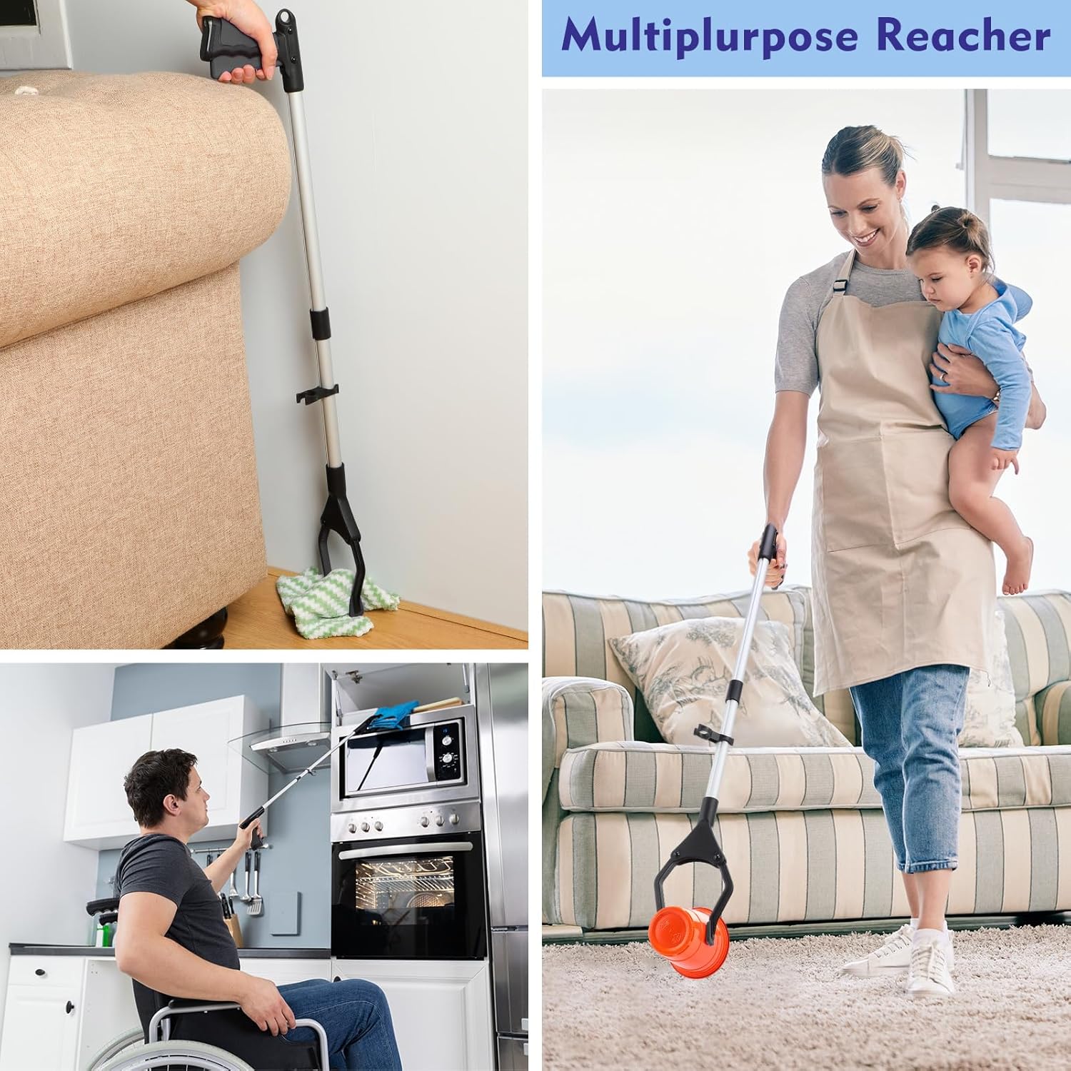 Ctosree 8 Pack 32" Trash Grabber Reacher Tool for Elderly, Foldable Litter Picker Upper, Lightweight Trash Pick up Stick, Long Handy Mobility Aids for Home Garden Arm Extension(Black)