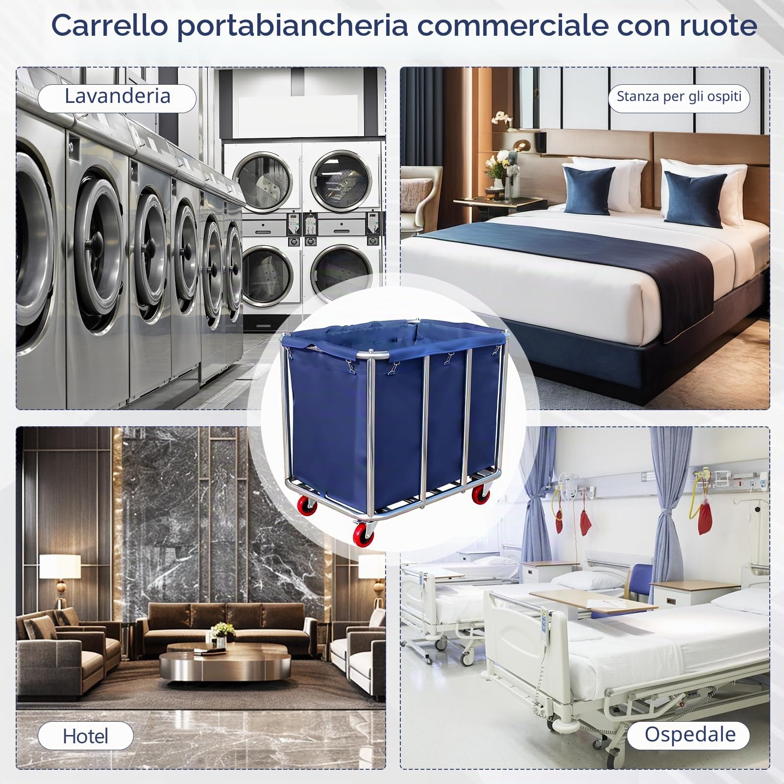 Carrello Per Biancheria, Cesto Portabiancheria In Acciaio Inox Con Ruote Commerciale Impermeabile Antiruggine Rimovibile Grandi Cesti Portabiancheria Commerciali Per Casa Hotel Lavanderia 90X65X81Cm
