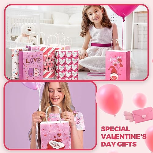 Miniatura 5 de 24 bolsas de regalo de San Valentín con forma de corazón, 8 estilos, bolsas de papel kraft para niños, suministros de fiesta de San Valentín,