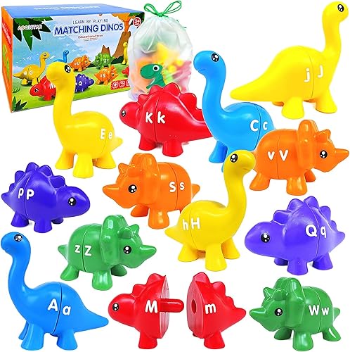 Juguetes de dinosaurio del alfabeto a juego para niños de 3 a 5 años, aprendizaje de letras ABC para niños y niñas, juego de dino con mayúsculas y