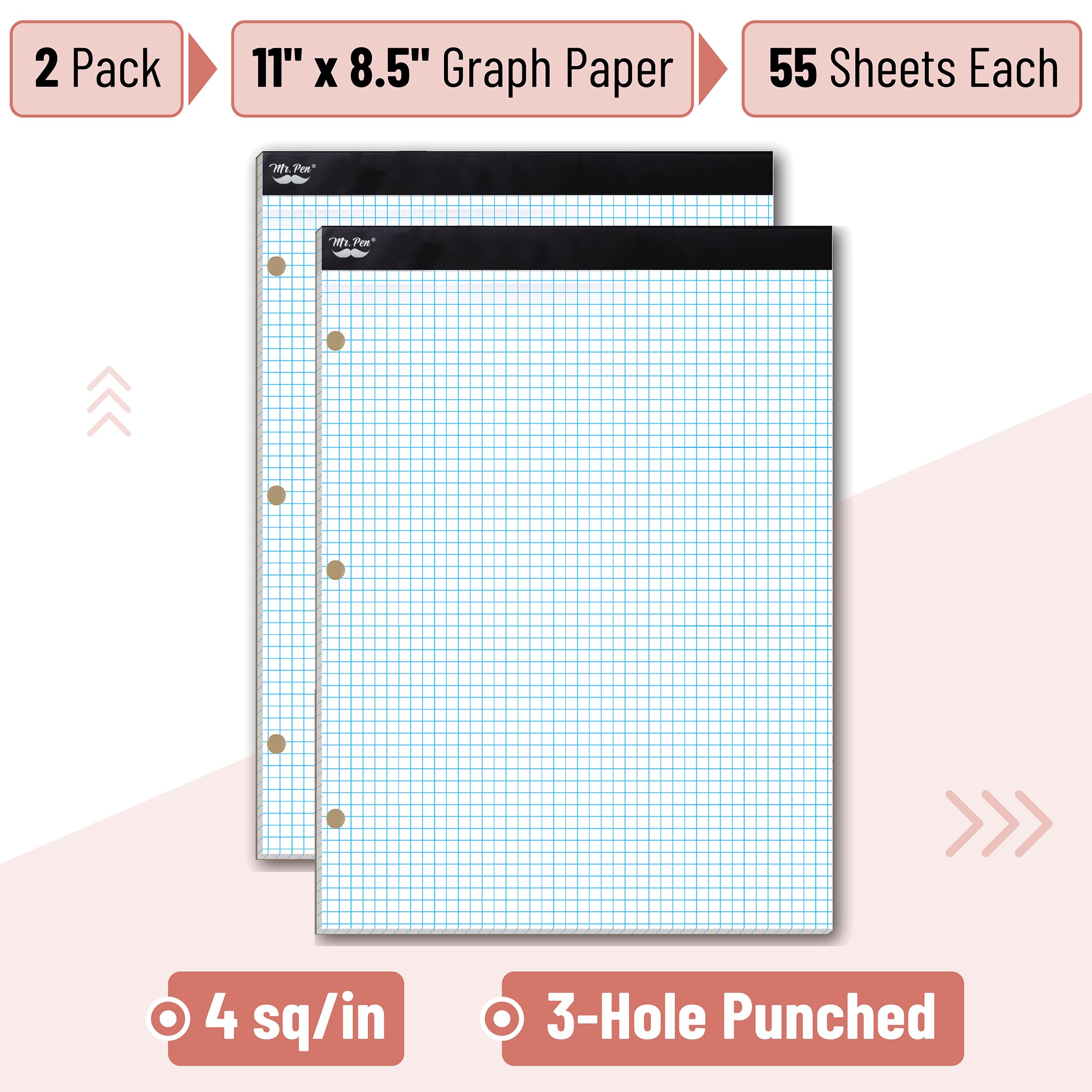 Snapklik.com : Graph Paper Pad 11"x8.5", 2 Pack Of 55 Sheets, 4x4 Quad ...