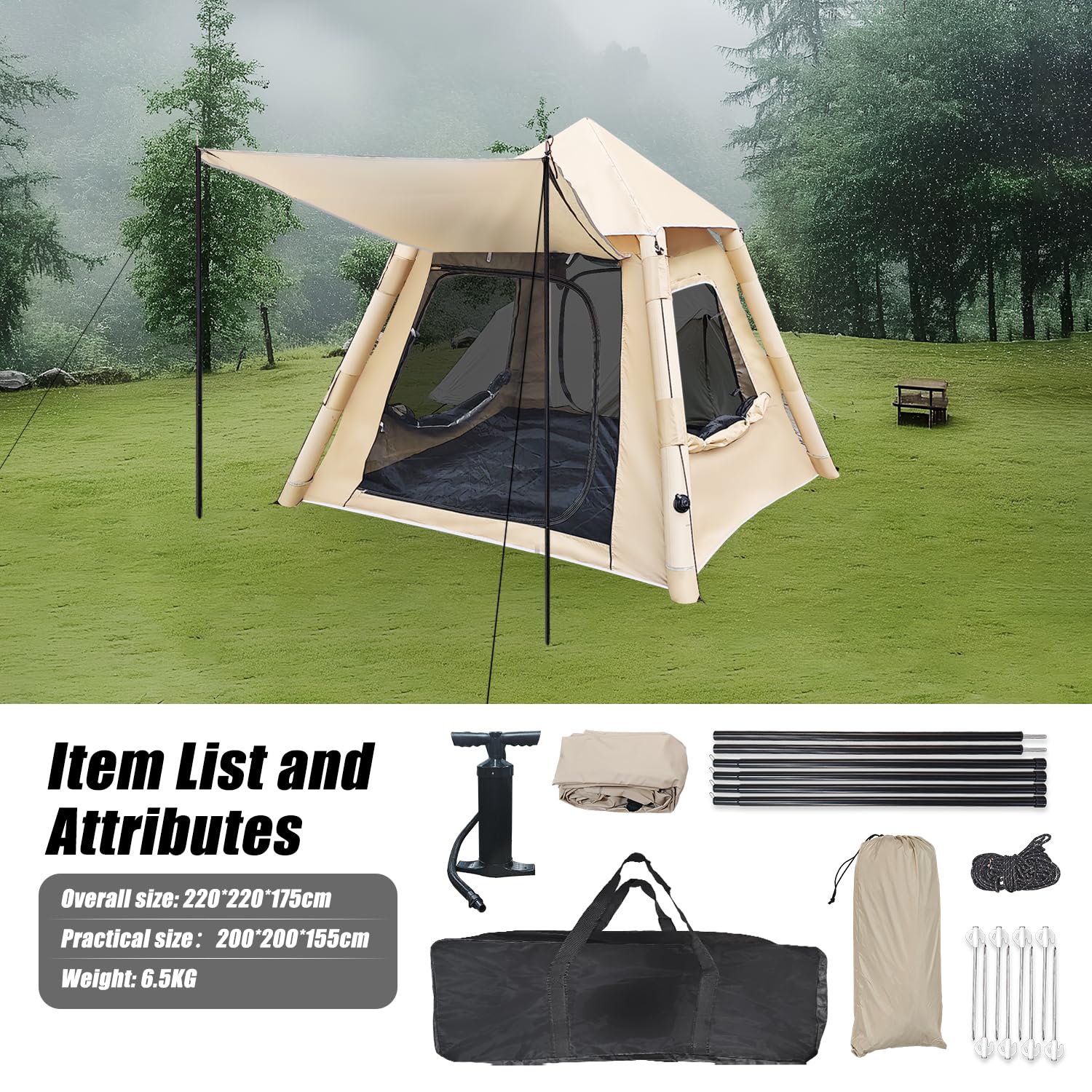 Tenda gonfiabile da campeggio per 4 persone, tenda gonfiabile per esterni con borsa da trasporto, tenda familiare per 4 stagioni, tenda ad aria con pompa, impermeabile e antivento, per campeggio e