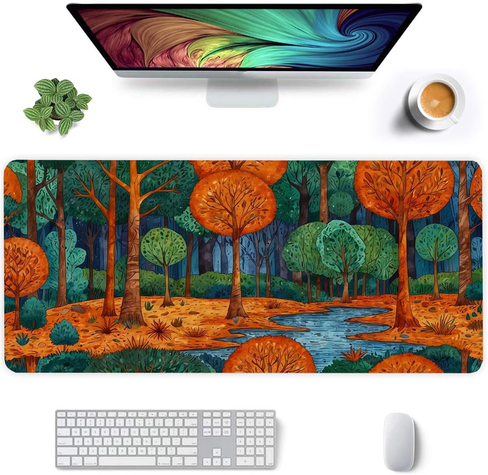 Alfombrilla Ratón XXL 1200x600x2mm Mouse Pad Grande Gaming,Alfombrilla Antideslizante,Tapete Escritorio con Bordes Cosidos,Alfombrilla Ratón para Jugadores, PC, Oficina, Bosque de Dibujos Animados