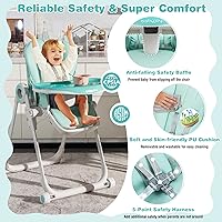 Vista 8 de BABY JOY Silla alta para bebés y niños pequeños, silla alta plegable con respaldo/reposapiés/altura del asiento, bandejas dobles extraíbles, cojín
