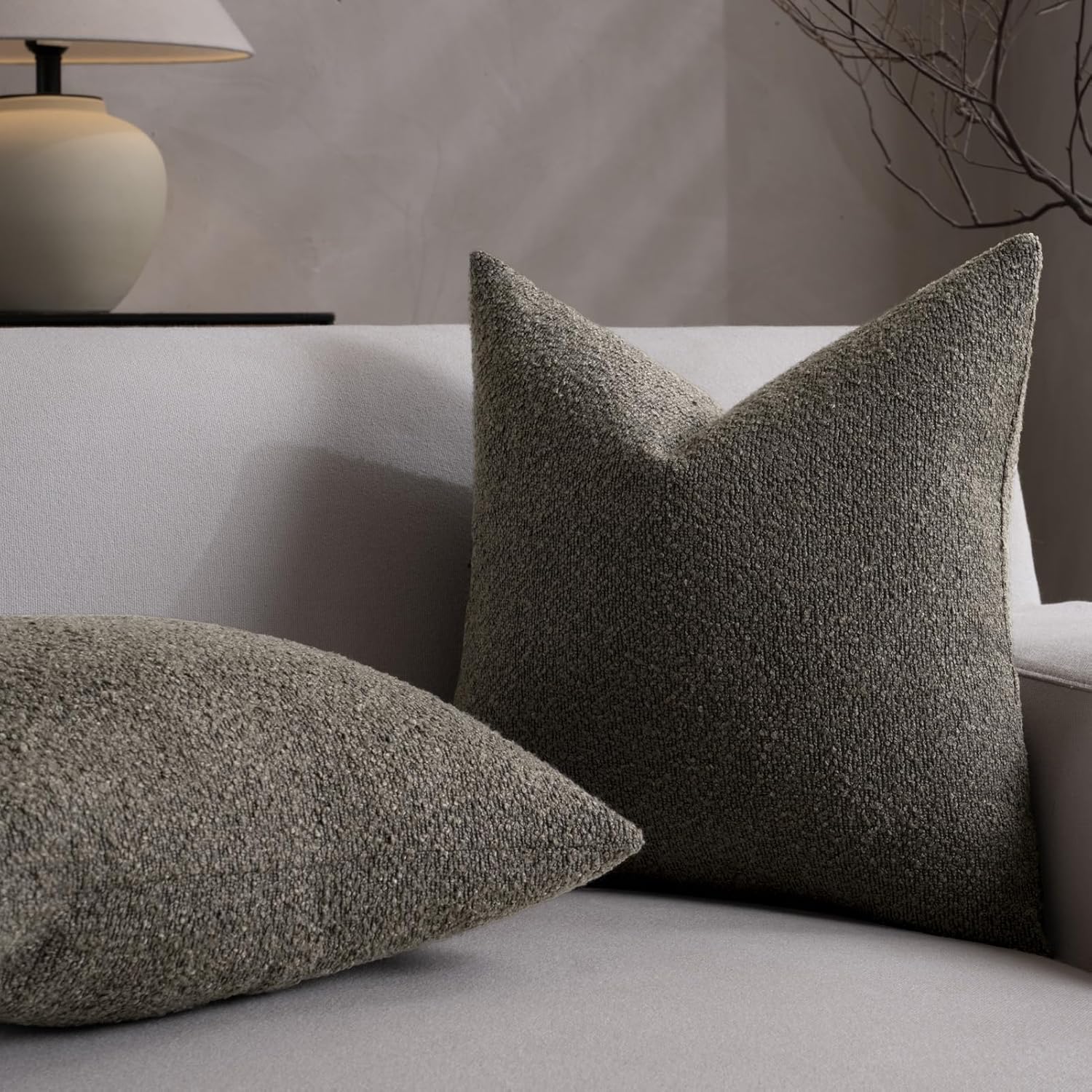 Throw Pillow Covers 20 x 20 Inch Set of 2, Accent Soft Boucle Textured Pillow Cover, Decorative Solid Color Cozy Cushion Pillow Case for Couch Bedroom Sofa Living Room Home Decor, Dark Brown