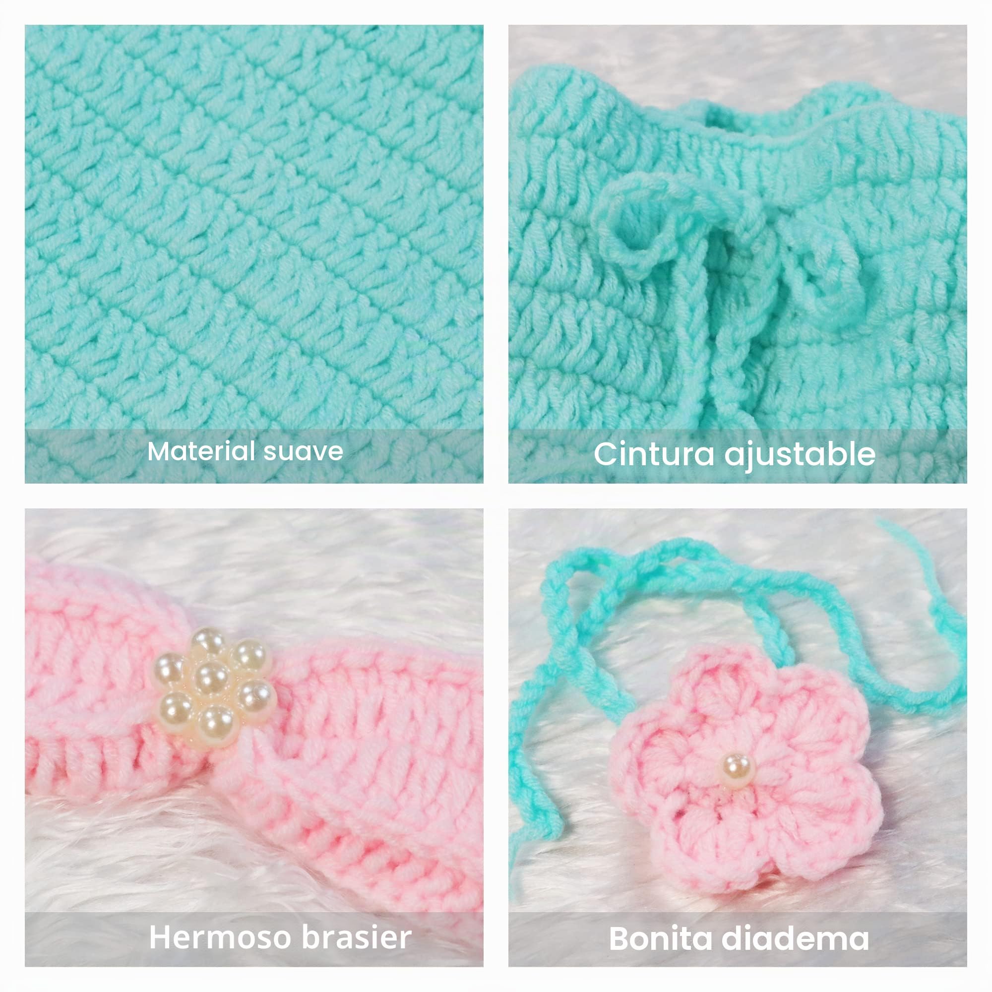 3 piezas de accesorios de fotografía para recién nacidos, traje de sirena, accesorios para fotos de bebé, hecho a mano, crochet de cola de sirena, disfraz de sirena, juego de diadema