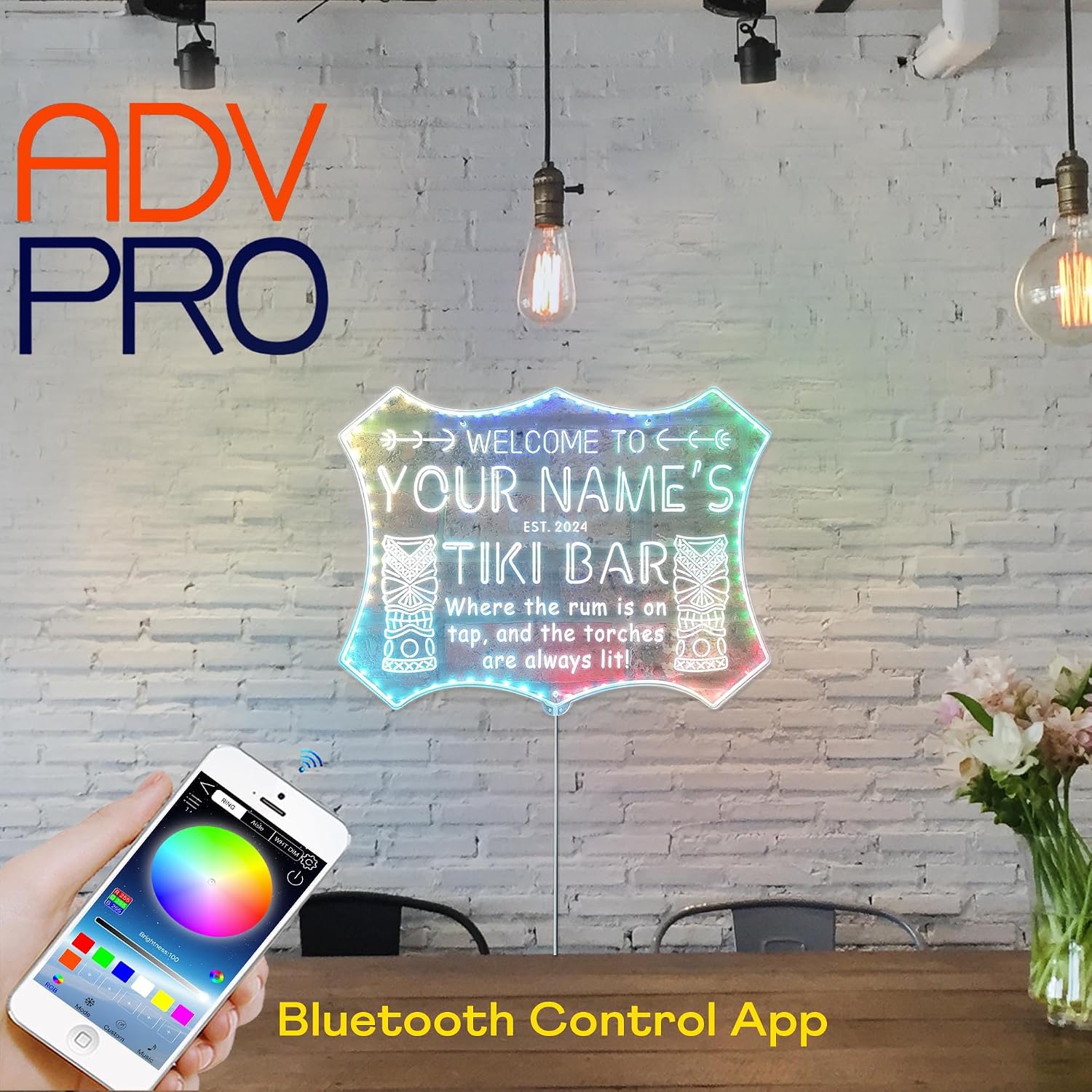 ADVPRO Personalized Your Name Tiki Bar Beer Pub RGB Dynamic Glam LED Sign - Cut-to-Edge Shape - Smart 3D Decoration - Multicolor Signage st06s86-fnd-pm1-tm-c