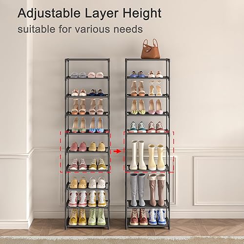 Miniatura 4 de Zapatero alto de 10 niveles, telas no tejidas, estante compacto y estrecho para zapatos, organizador vertical de almacenamiento pequeño que ahorra