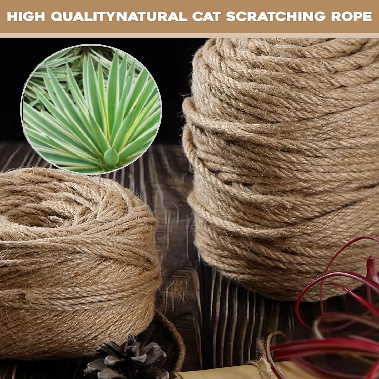 Cuerda de yute natural para gatos para reparar árboles de postes de rascado, cuerda de bricolaje, para agrupar jardín, patas de muebles, decoración artística (18 mm x 30 metros)