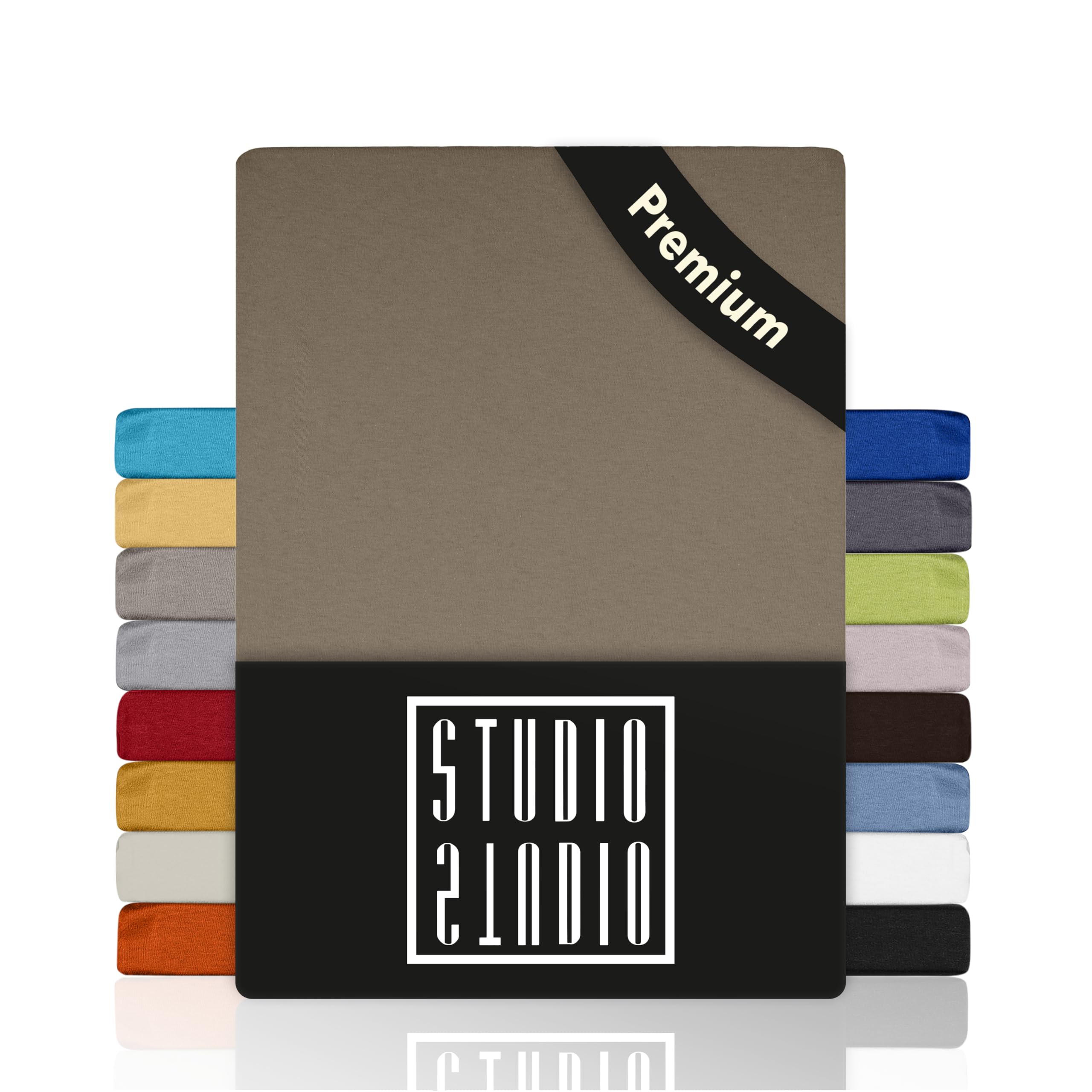 STUDIO Premium Fitted Sheet 140 x 200 cm, 140 x 220 cm, 160 x 200 cm & 160 x 220 cm - Jersey Fitted Sheet Made of 97% Cotton & 3% Elastane - Taupe - Oeko-Tex Certified, Non-Iron - for Mattresses 15-35 — image 1