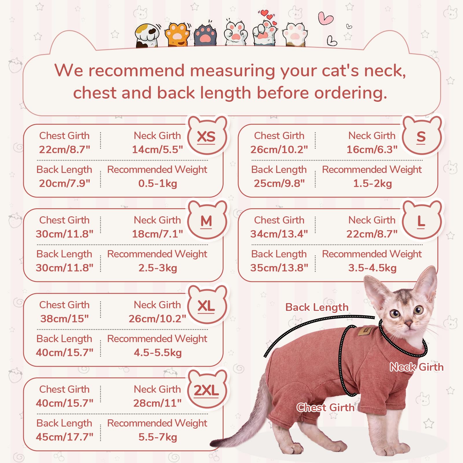 Traje Post operatorio Gato, Body Gato sin Pelo, Ropa recuperación Gato Polar cálida, Body Gato elástico 4 Patas, protección Tras cirugía, Rojo Óxido XXL