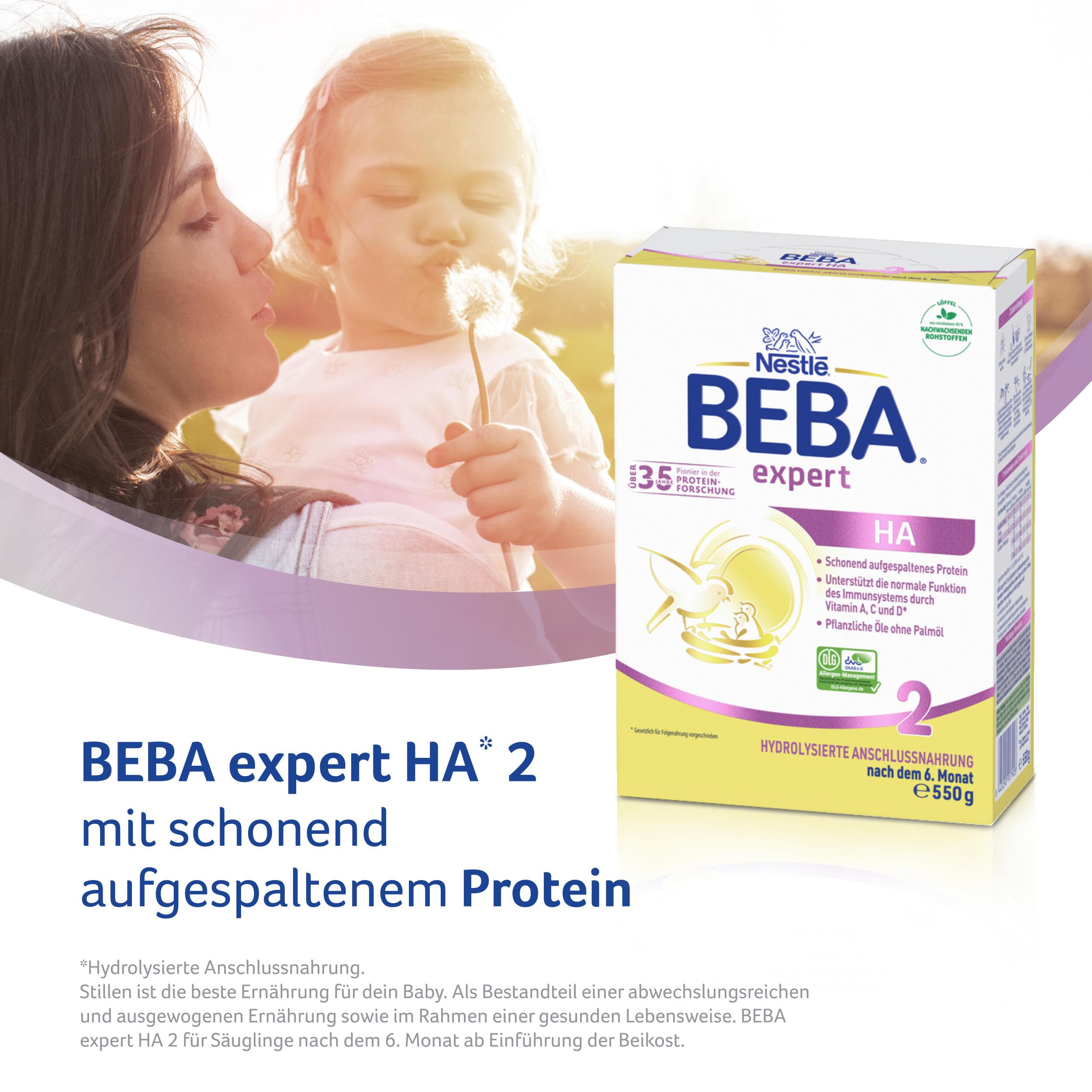 BEBA expert HA 2 - Folgemilch nach dem 6. Monat, Hydrolysierte Anschlussnahrung, Patentierets Produkt, Nur Laktose, Ohne Palmöl, Ohne Fischöl, Babynahrung, Baby-Milchpulver, 6er Pack (6 x 550g)