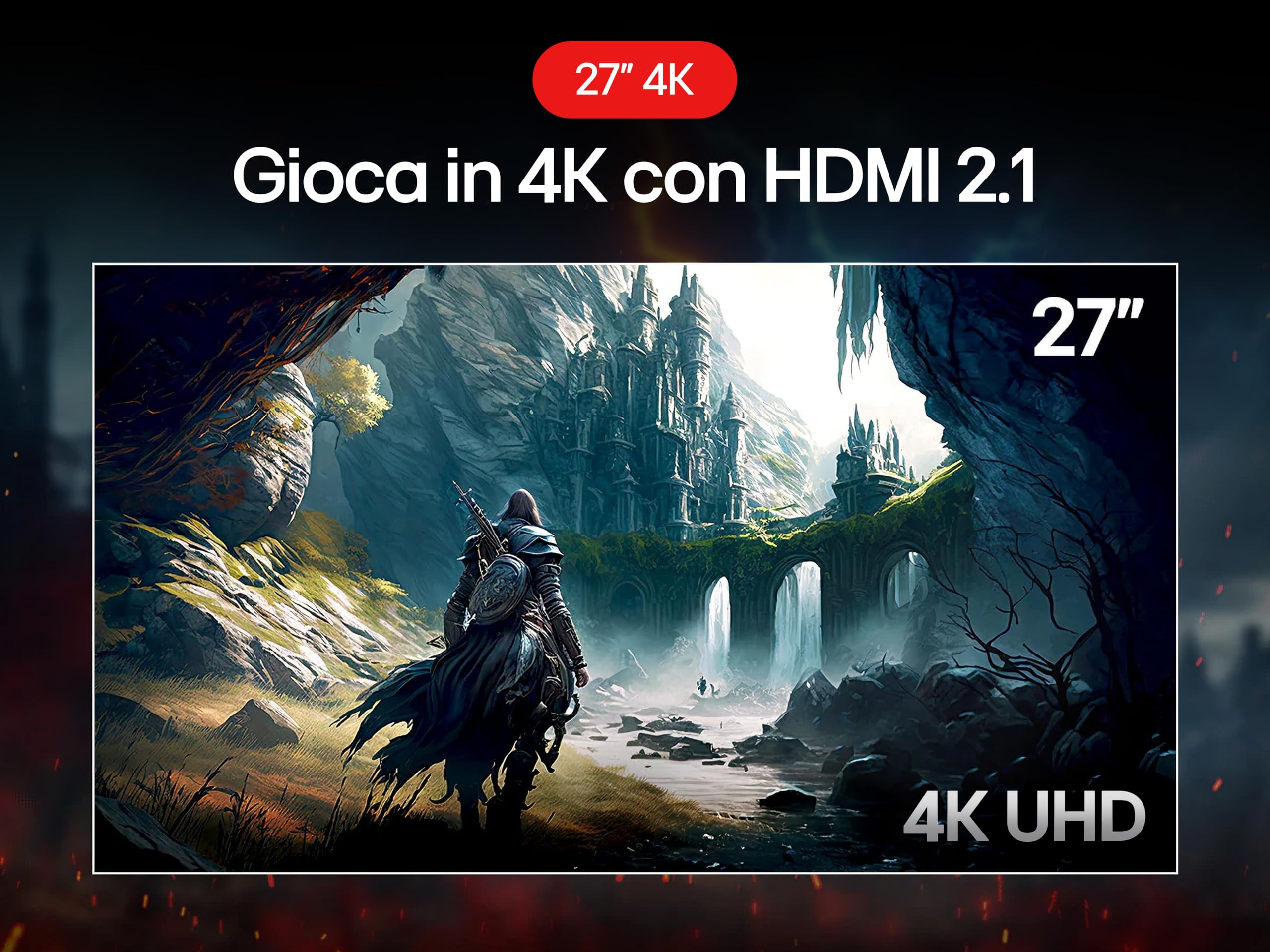 LG UltraGear 27G810A Monitor Gaming 27" UHD 4K 180Hz / FHD 360Hz, IPS 1ms (GtG), G-Sync Compatible, AMD FreeSync Premium, VRR, HDR 400, HDMI 2.1, DP, Hub USB, AUX, Stand regolabile, Nero